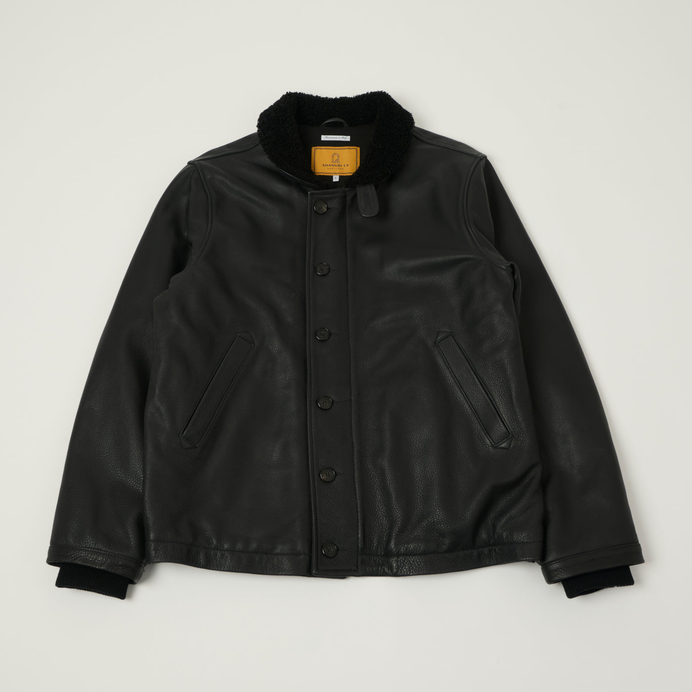 Shangri-La Heritage Aniline Leather N-1 Deck Jacket - Black