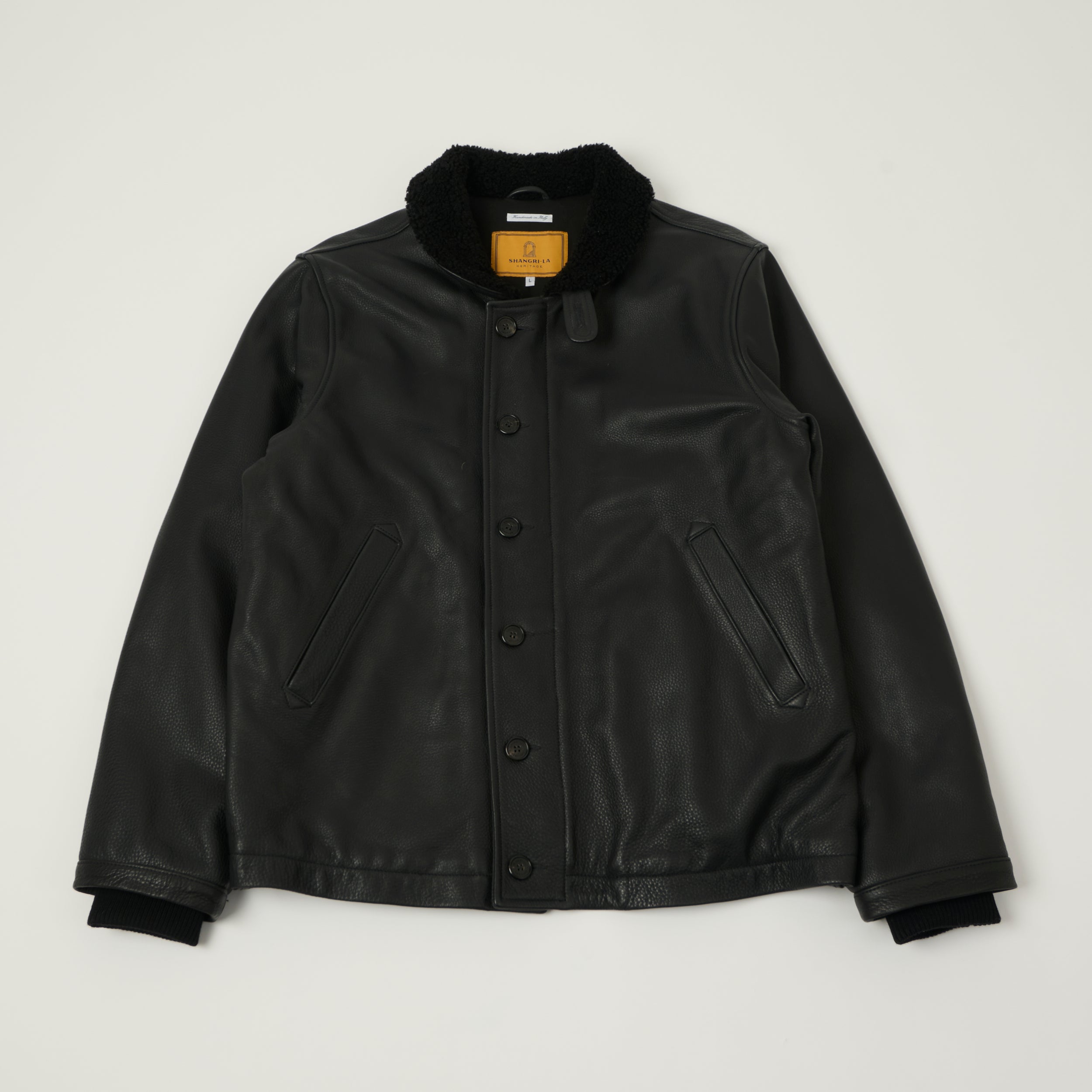 Shangri-La Heritage Aniline Leather N-1 Deck Jacket - Black