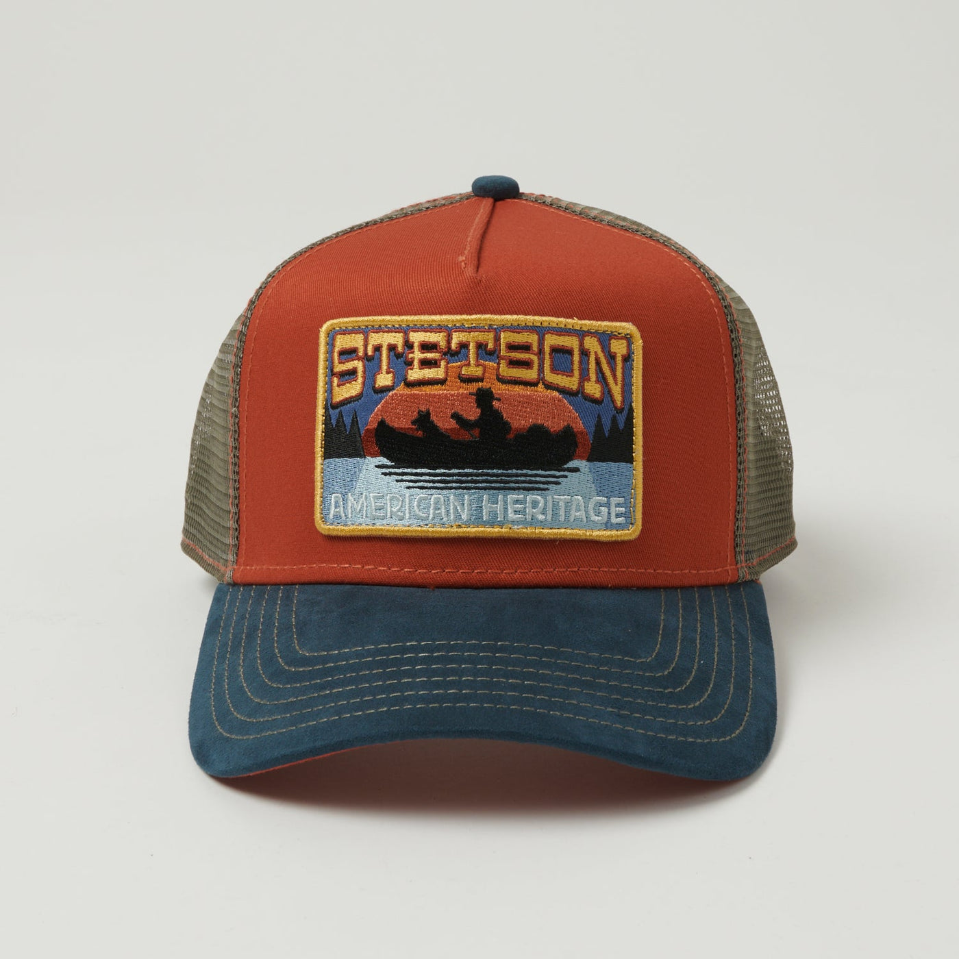 Stetson 'Canoe' Trucker Cap - Rust/Blue/Grey