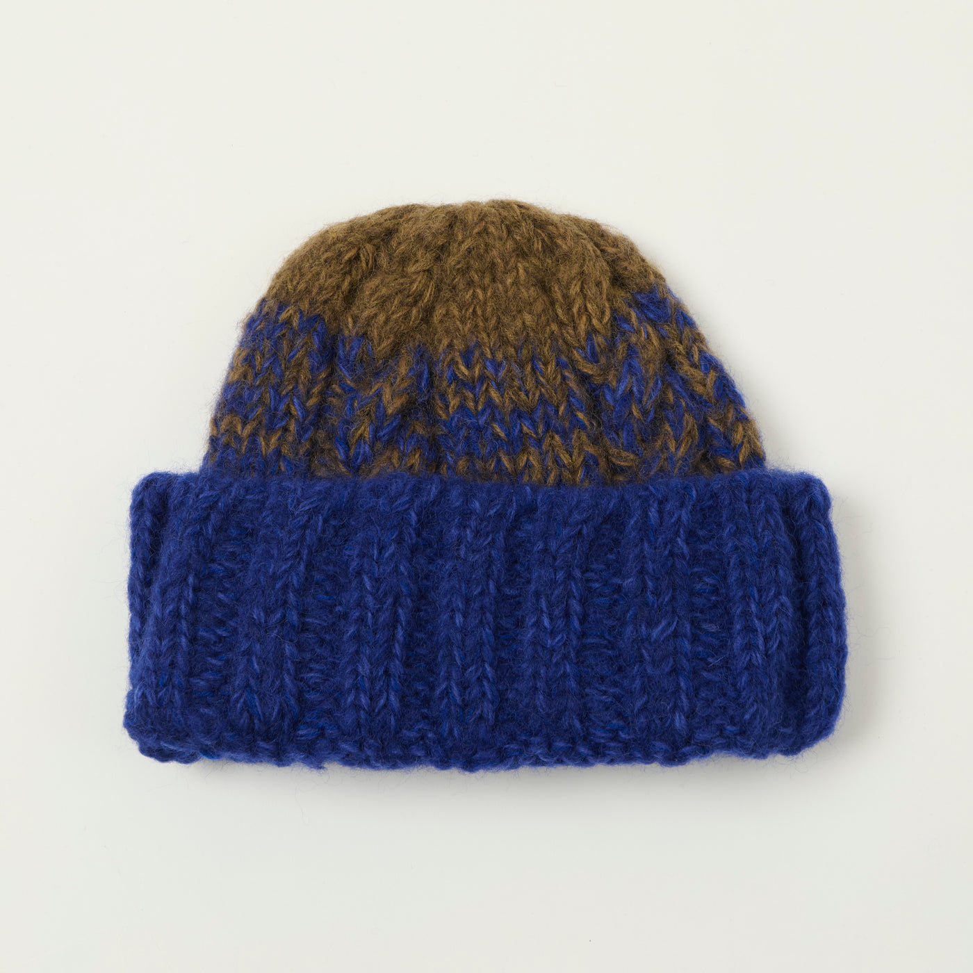 Sublime Hand Knit Fishermans Beanie - Royal Blue/Brown
