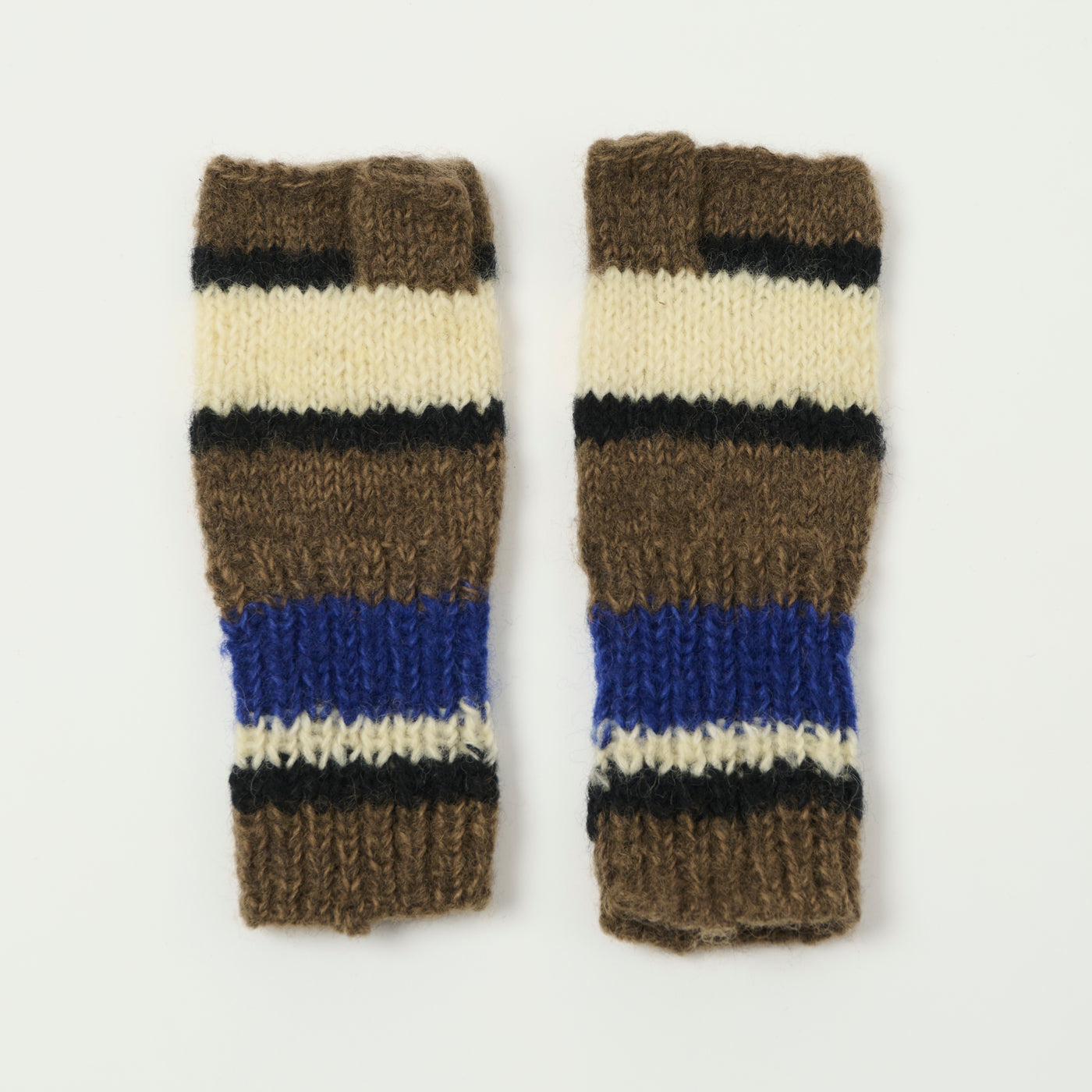 Sublime Hand Knit Stripe Gloves - Brown