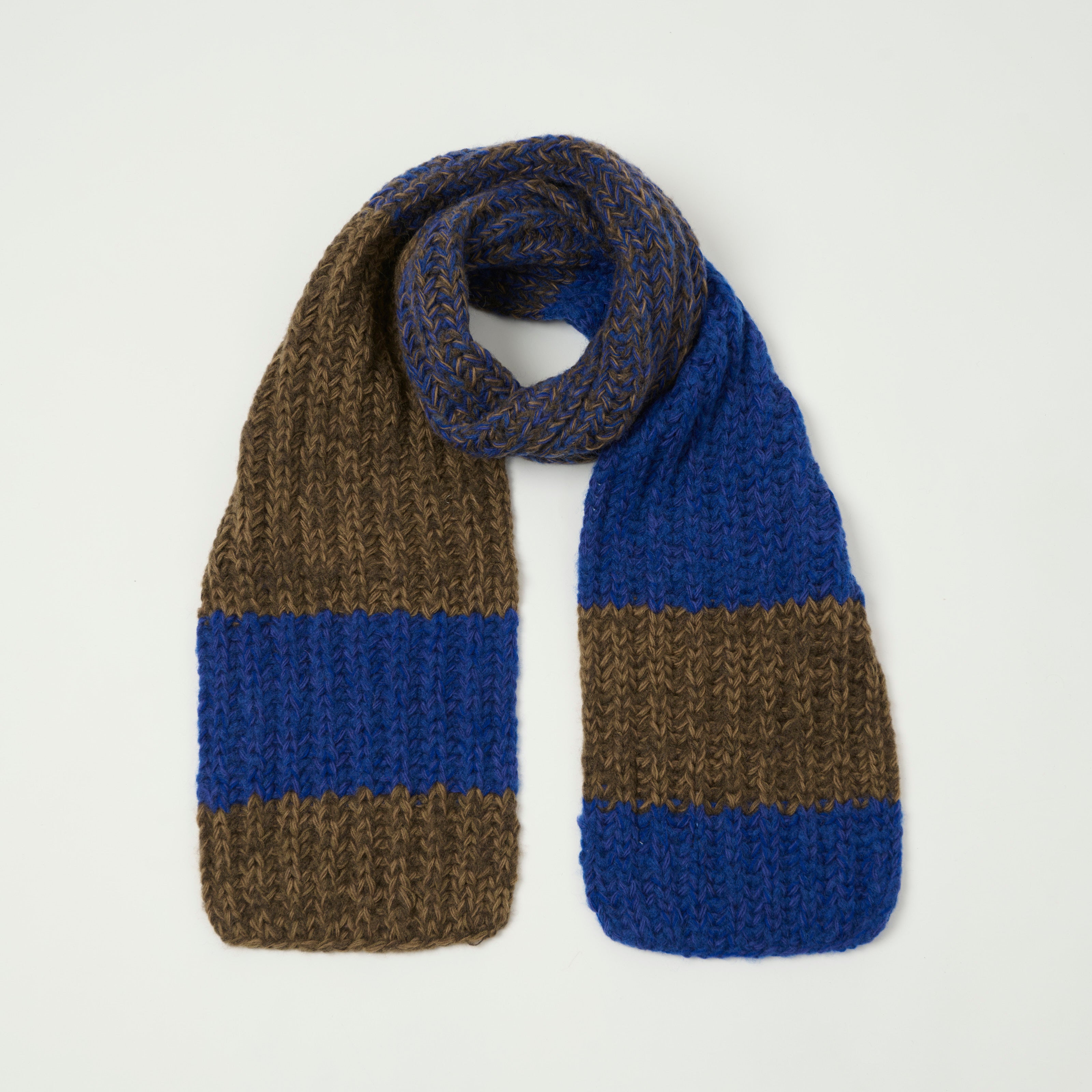 Sublime Hand Knit Long Muffler Scarf - Royal Blue/Brown