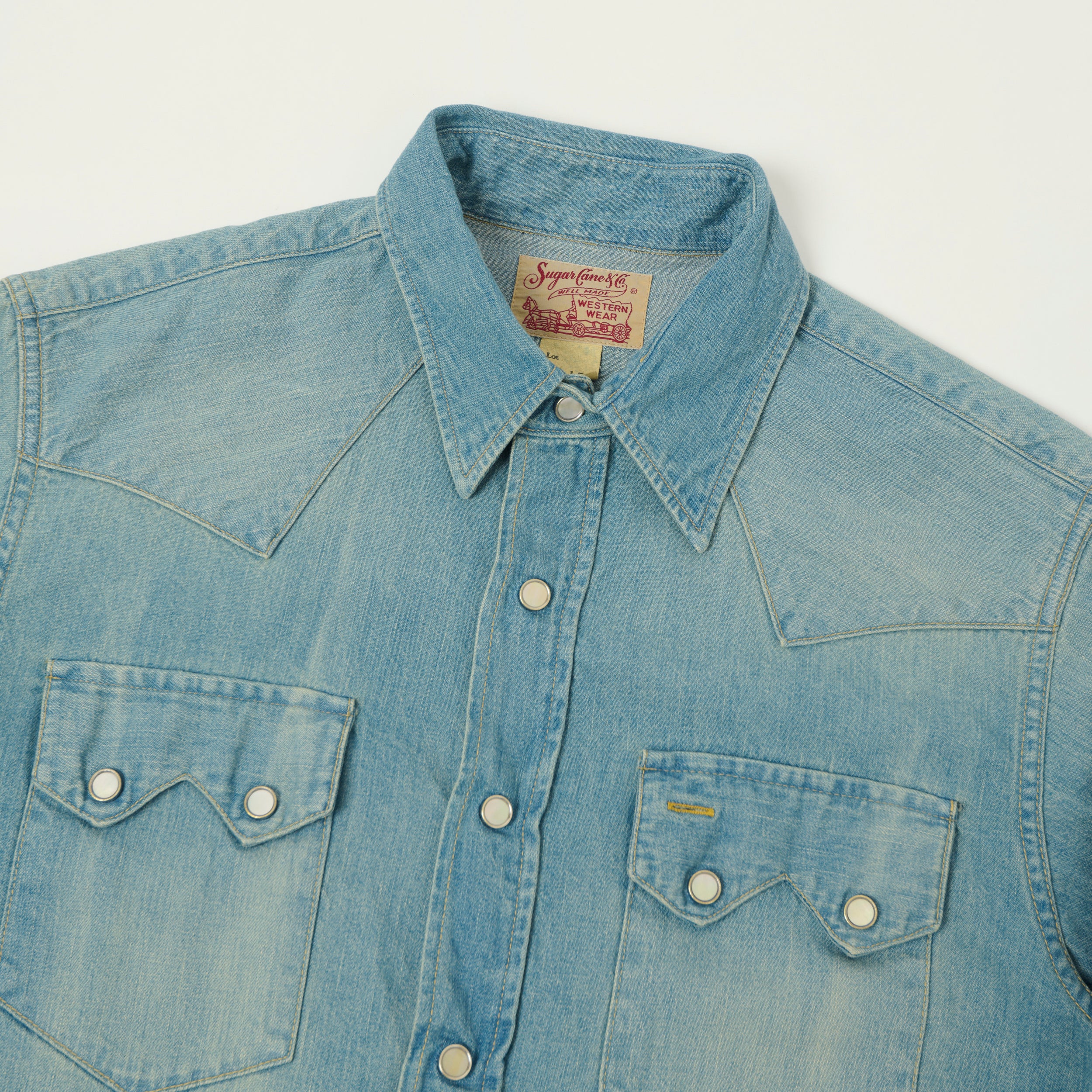 Sugar Cane Denim Western Shirt - Aged Wash
