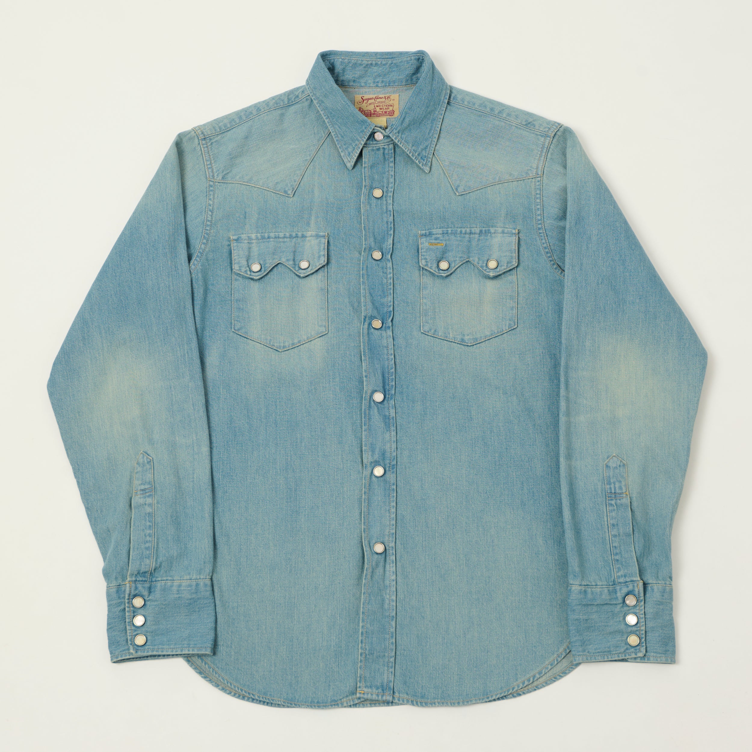 Sugar Cane Denim Western Shirt - Aged Wash