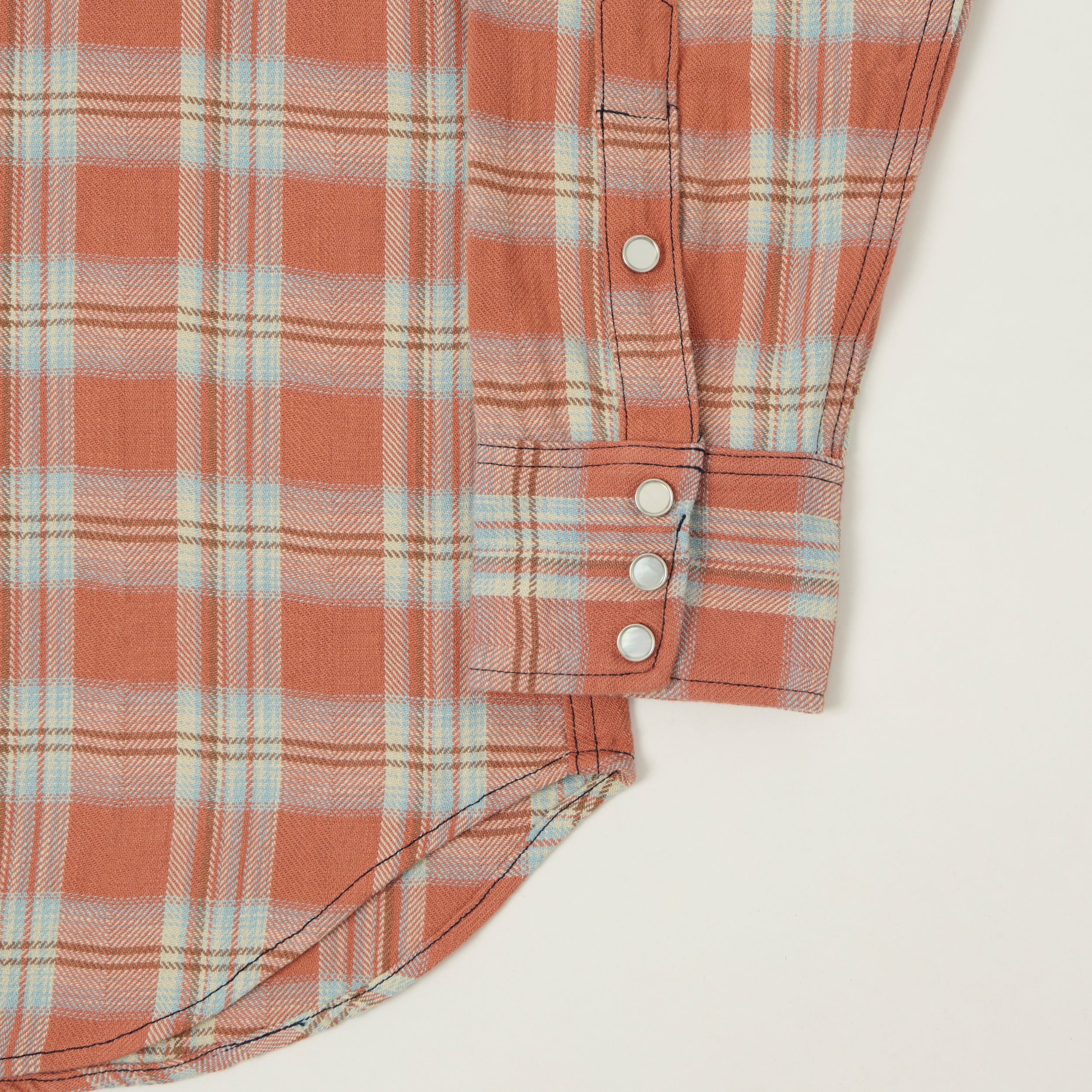 Sugar Cane Herringbone Check Western Shirt - Red/Grey