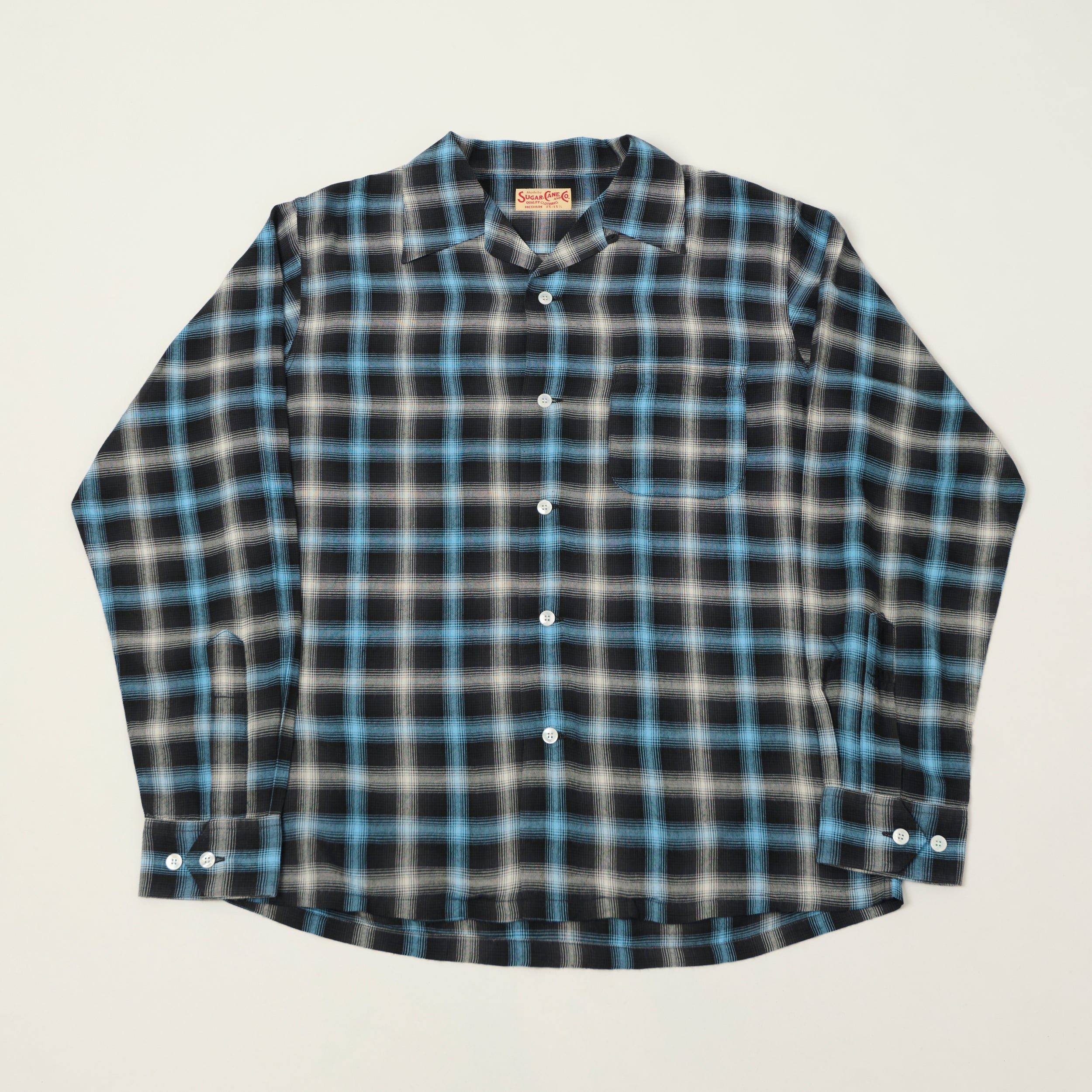 Sugar Cane Rayon Check Open Shirt - Blue