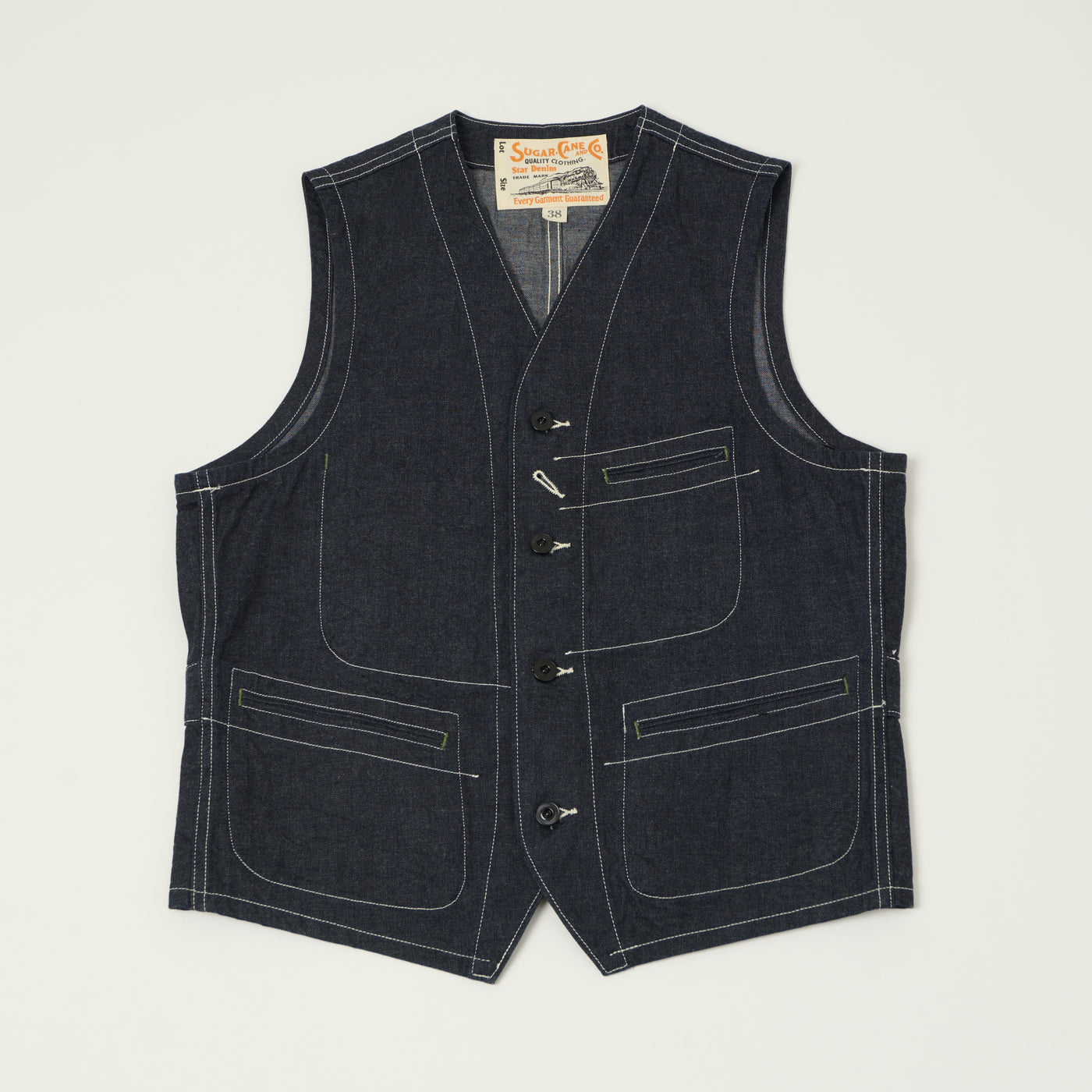 Sugar Cane 11oz Denim Work Vest - One Wash