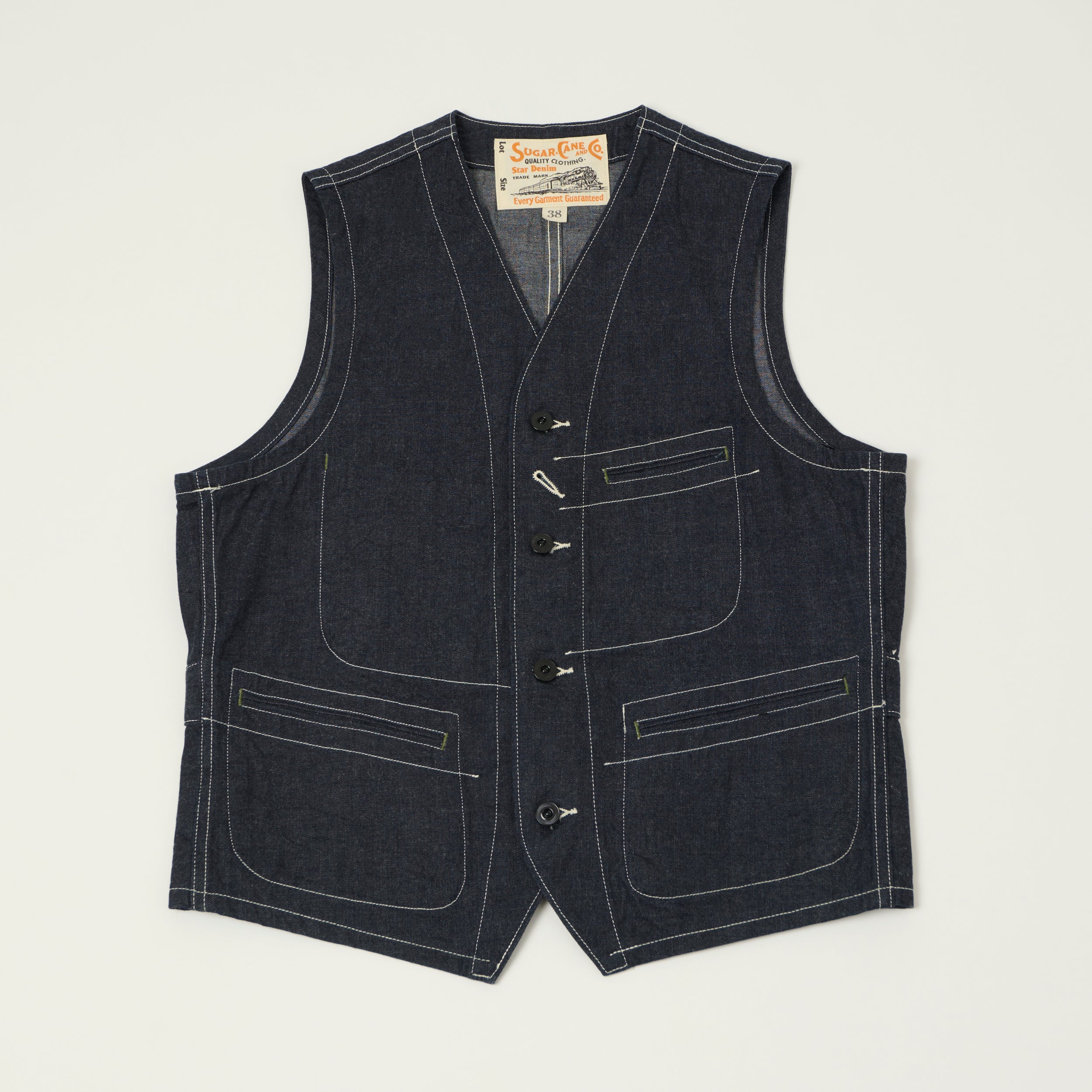 Sugar Cane 11oz Denim Work Vest - One Wash