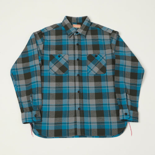Sugar Cane 1960s Twill Check Work Shirt - Blue/Grey