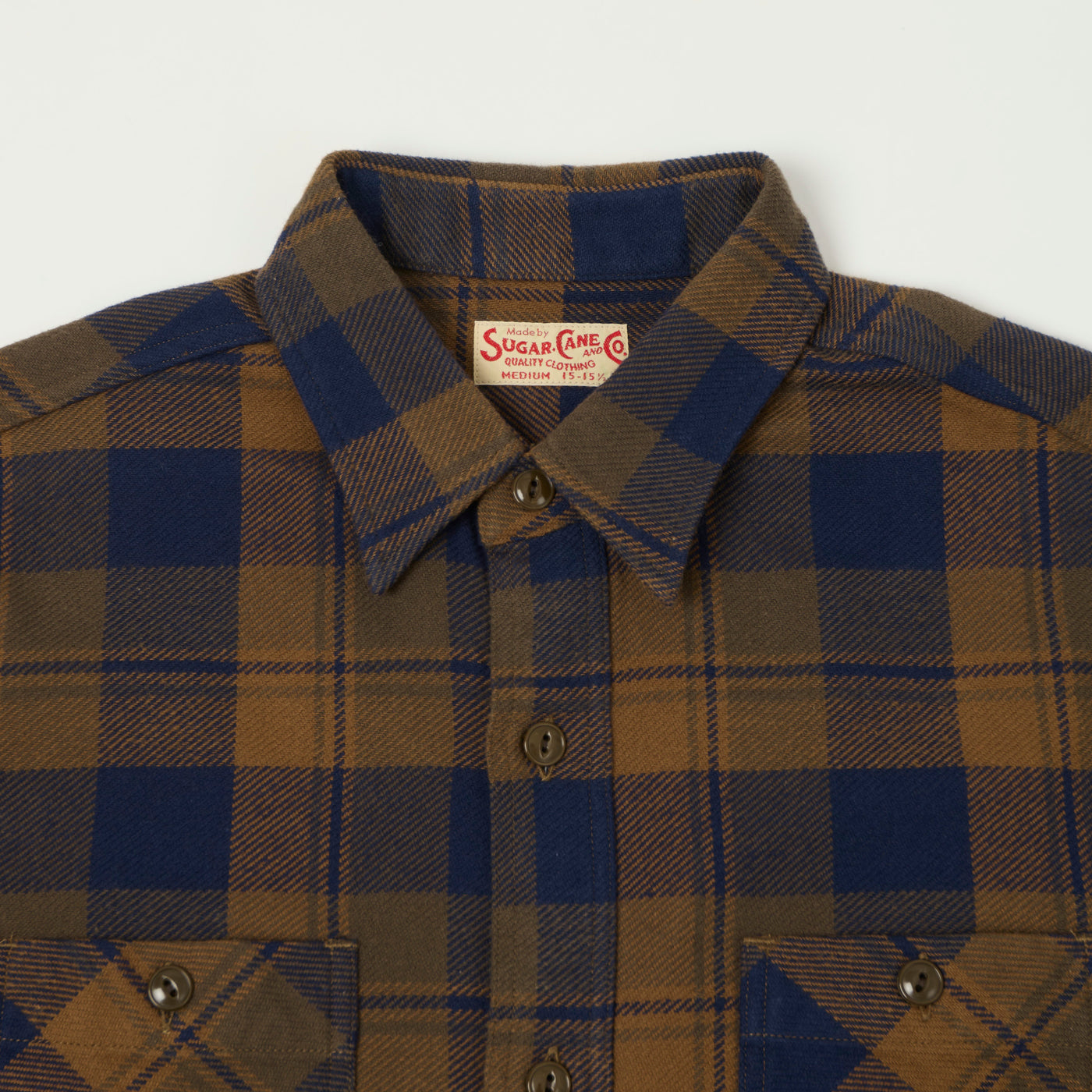 Sugar Cane 1960s Twill Check Work Shirt - Brown