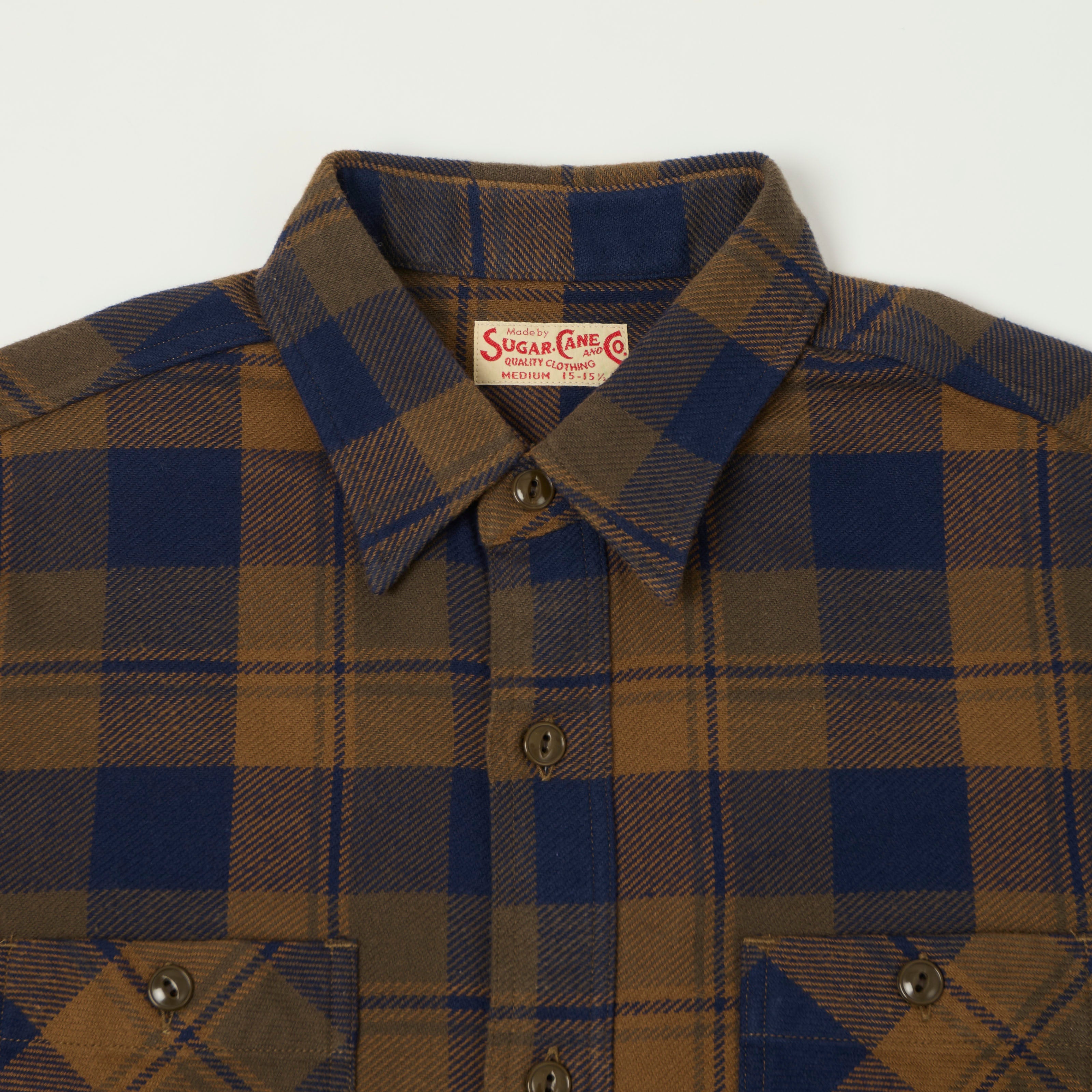 Sugar Cane 1960s Twill Check Work Shirt - Brown