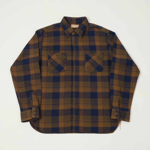 Sugar Cane 1960s Twill Check Work Shirt - Brown