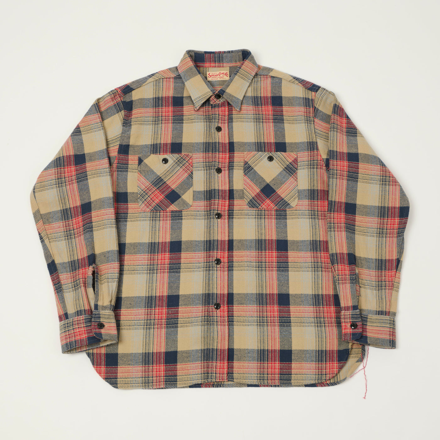 Sugar Cane 1970s Twill Check Work Shirt - Beige