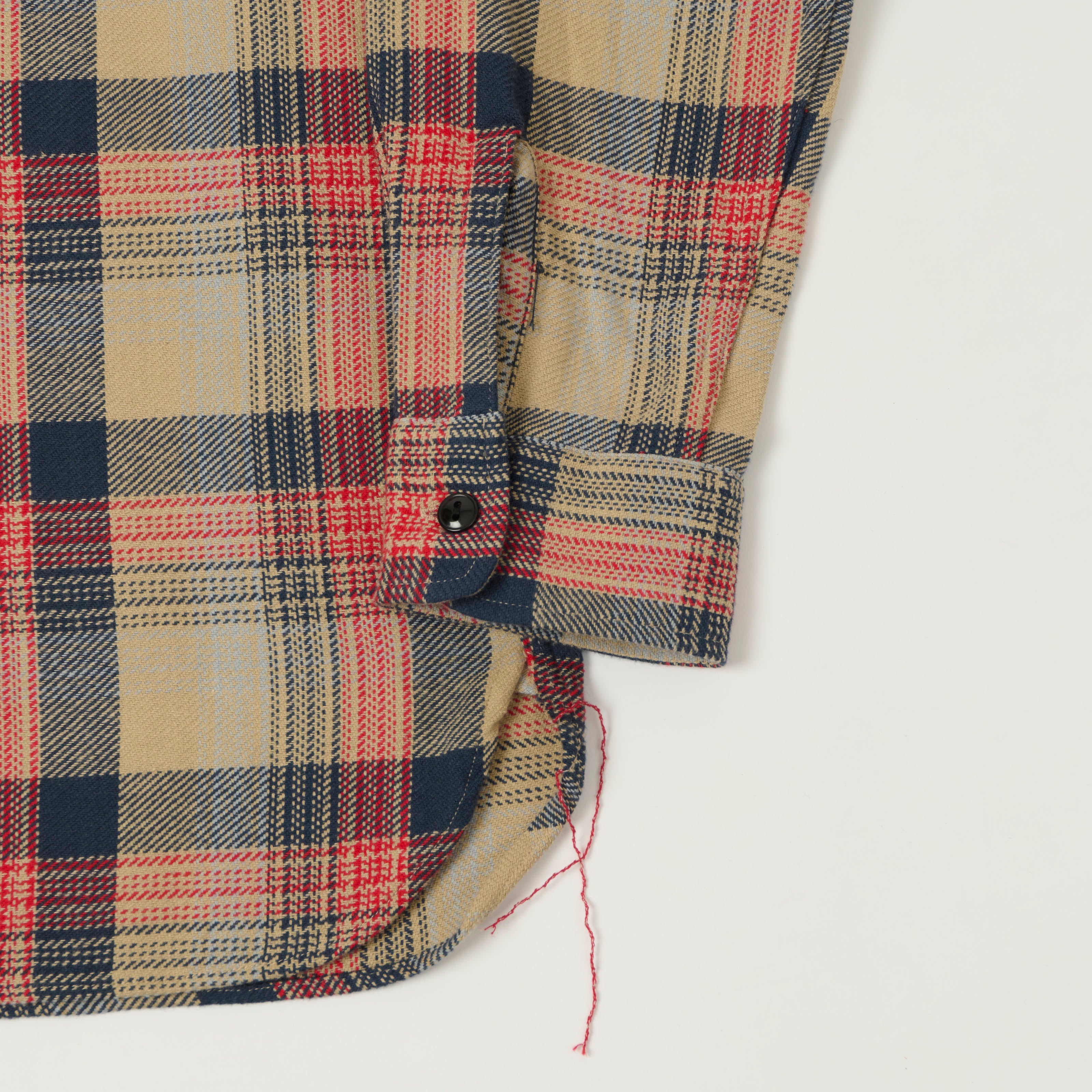 Sugar Cane 1970s Twill Check Work Shirt - Beige