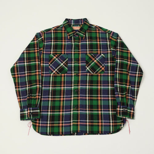 Sugar Cane 1980s Twill Check Work Shirt - Green