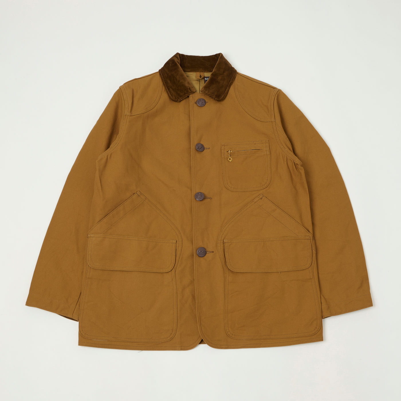 Sugar Cane Corduroy Collar Canvas Hunting Jacket - Brown