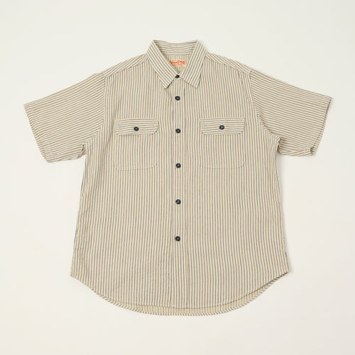 Sugar Cane Dobby Stripe Short Sleeve Work Shirt - Off White