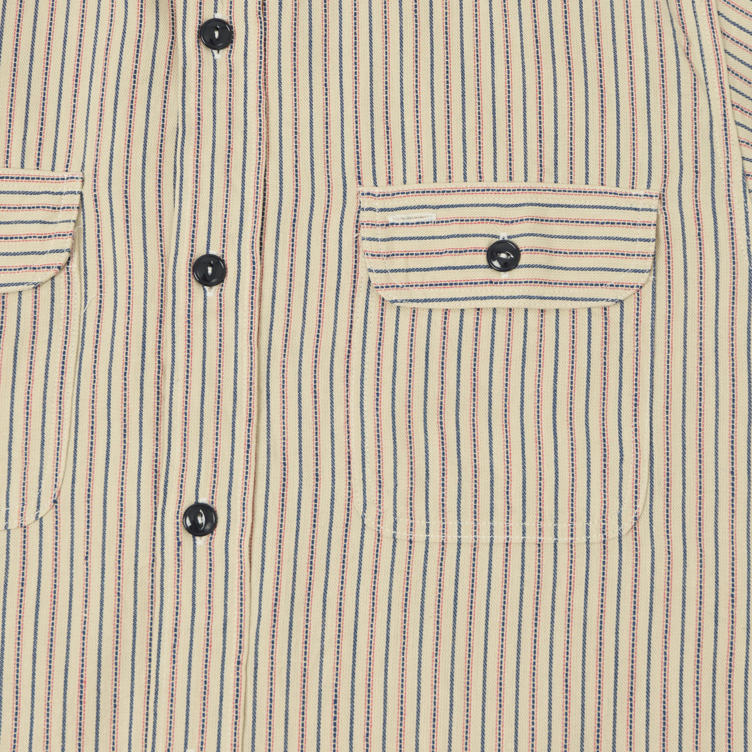 Sugar Cane Dobby Stripe Short Sleeve Work Shirt - Off White