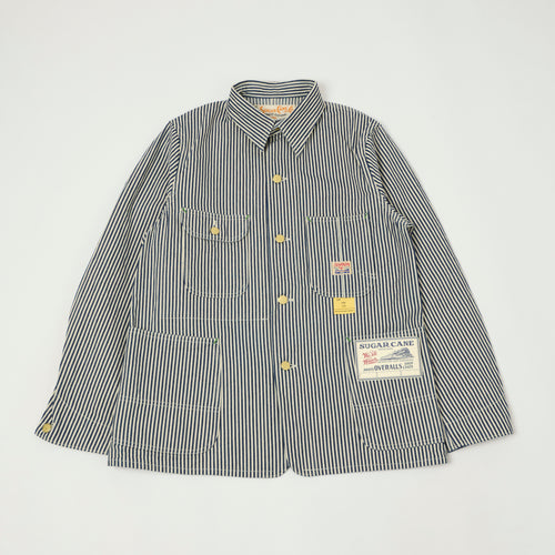Sugar Cane Hickory Stripe Chore Coat - White/Navy