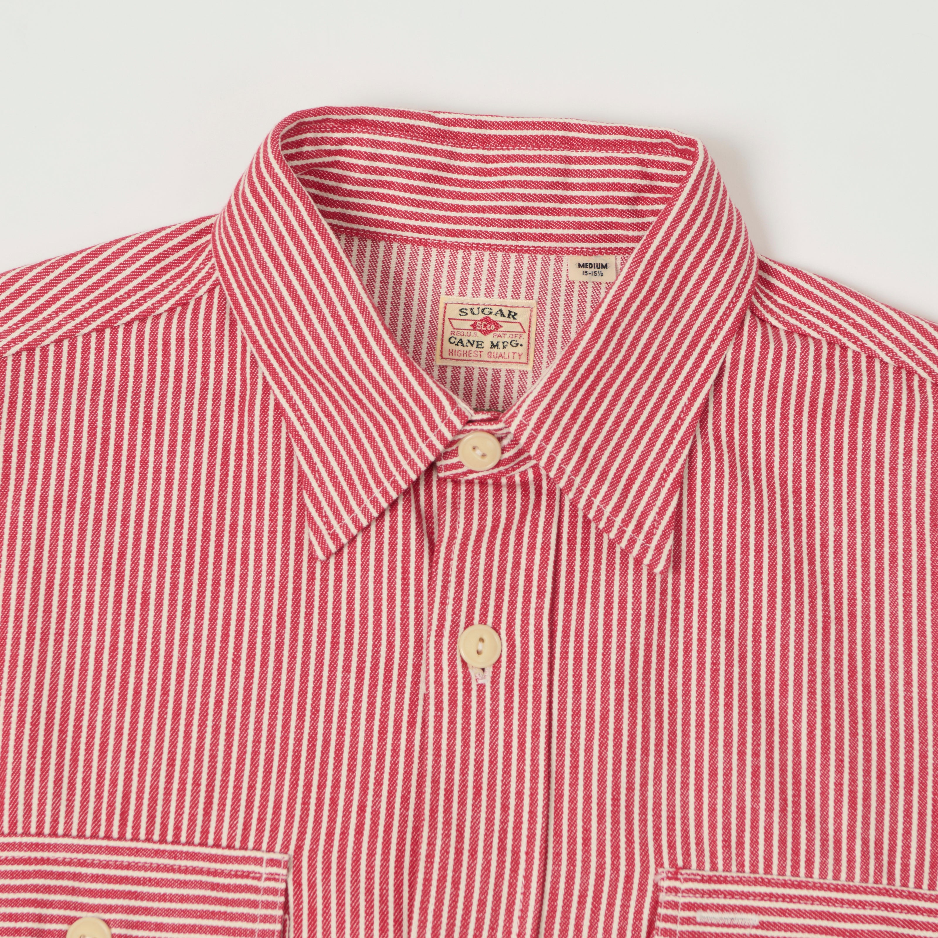 Sugar Cane Hickory Stripe Work Shirt - Red