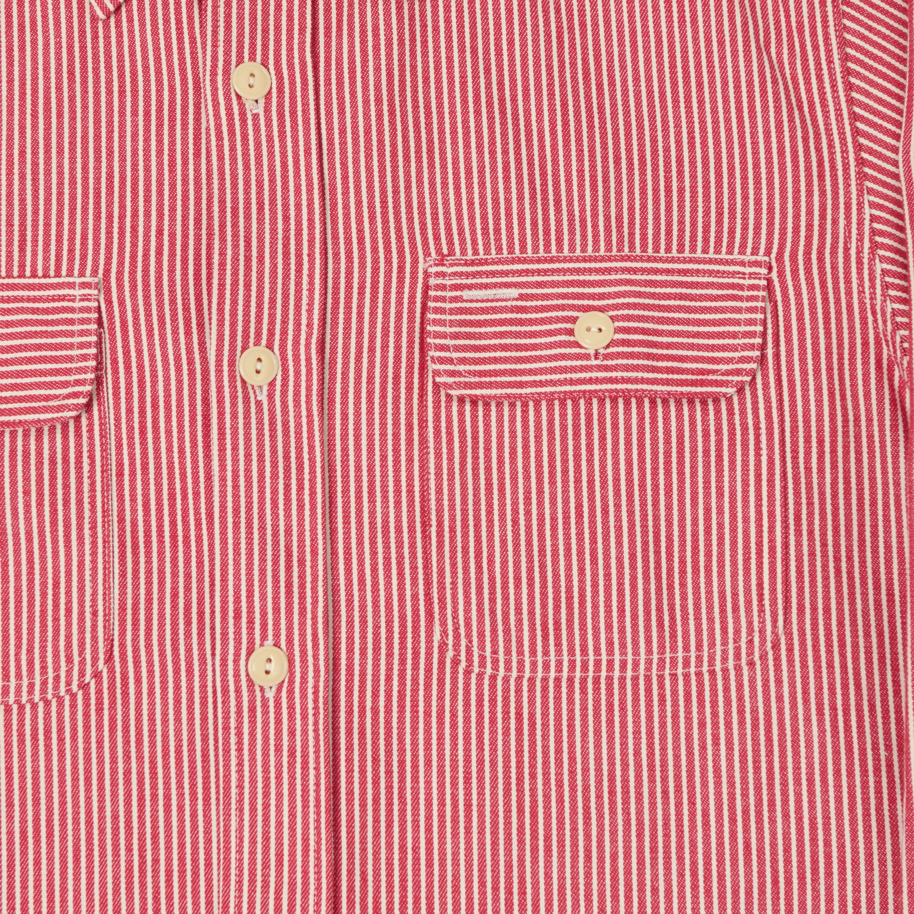 Sugar Cane Hickory Stripe Work Shirt - Red