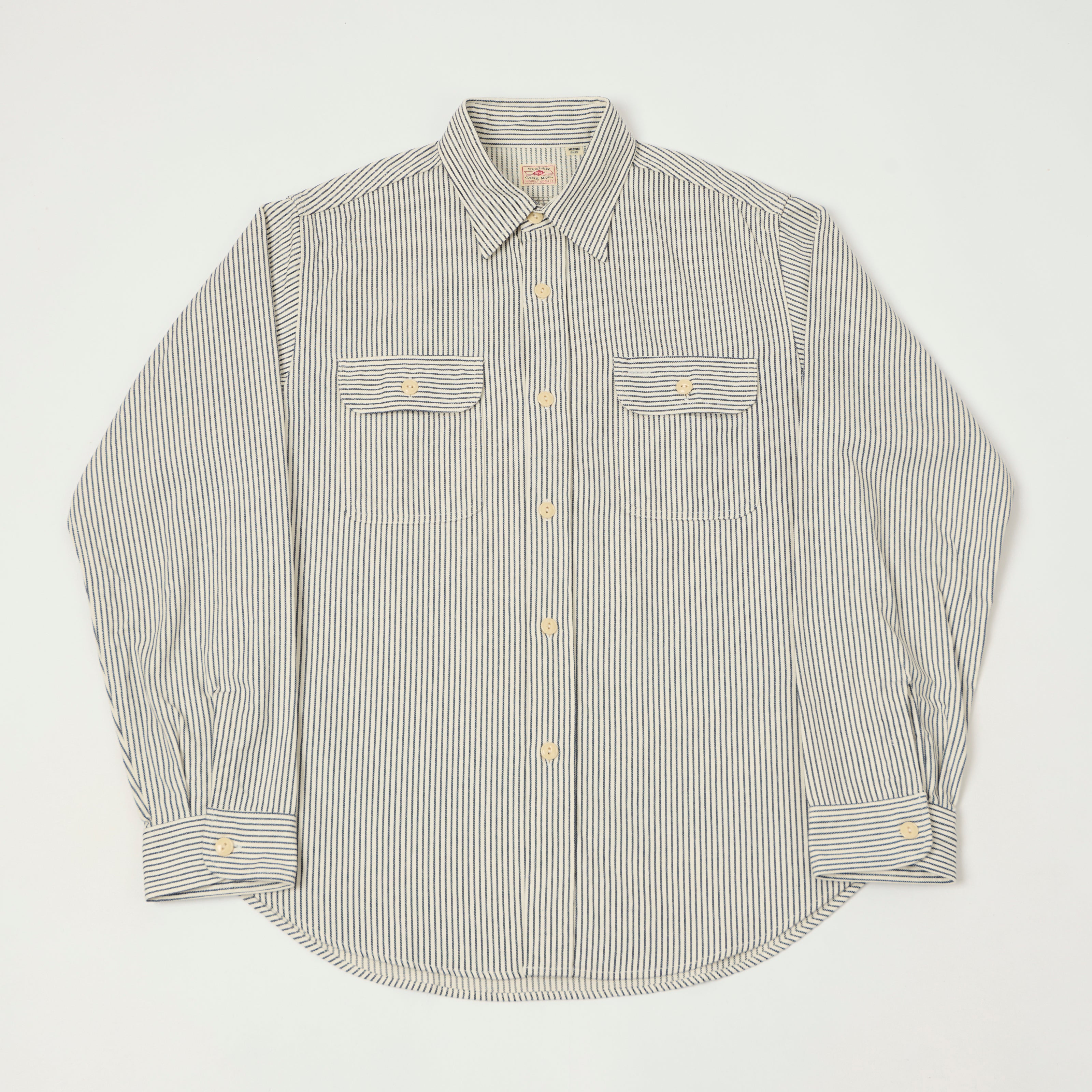Sugar Cane Hickory Stripe Work Shirt - Grey