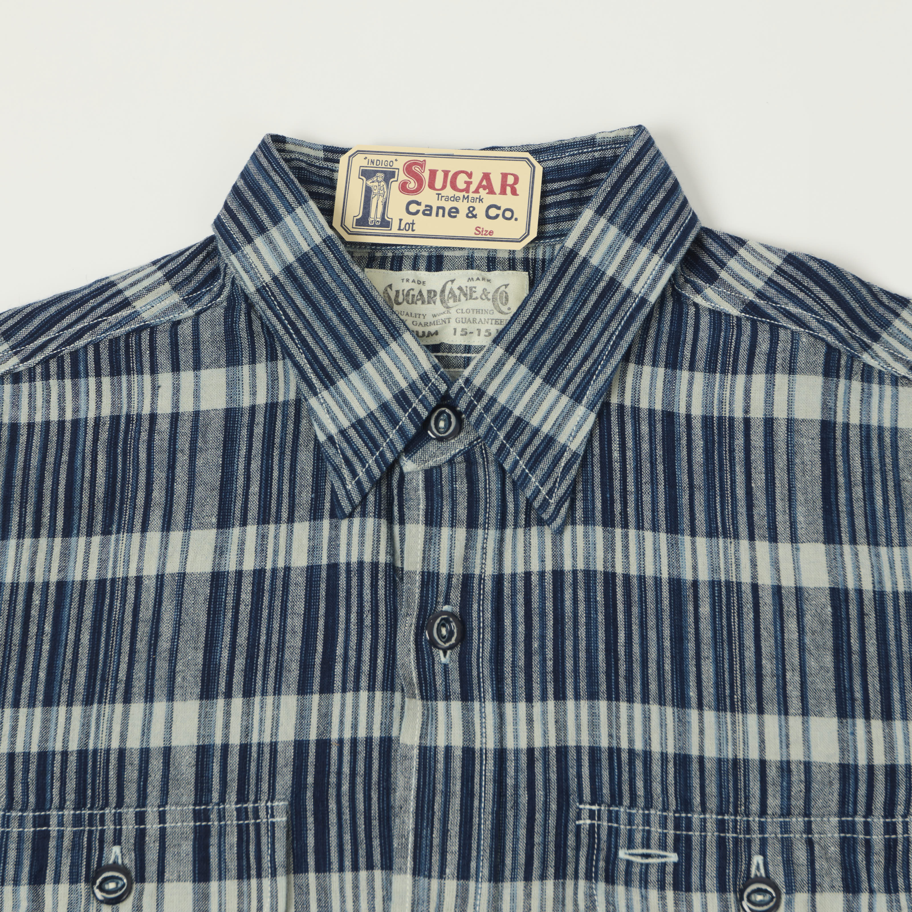 Sugar Cane Indigo Check Work Shirt - Navy