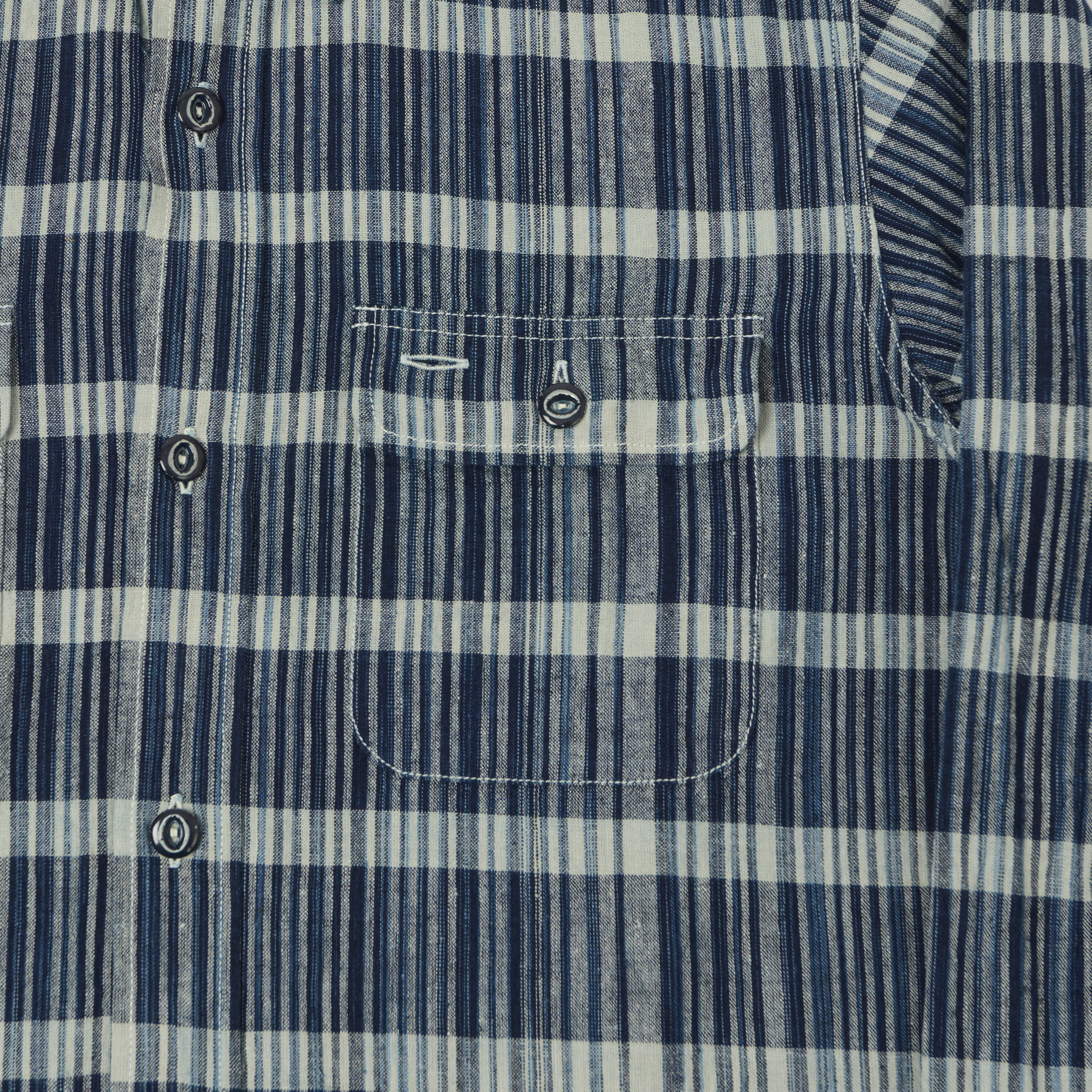 Sugar Cane Indigo Check Work Shirt - Navy