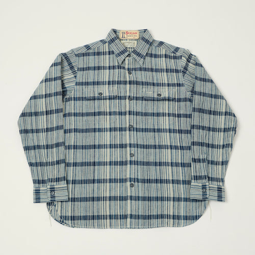 Sugar Cane Indigo Check Work Shirt - White