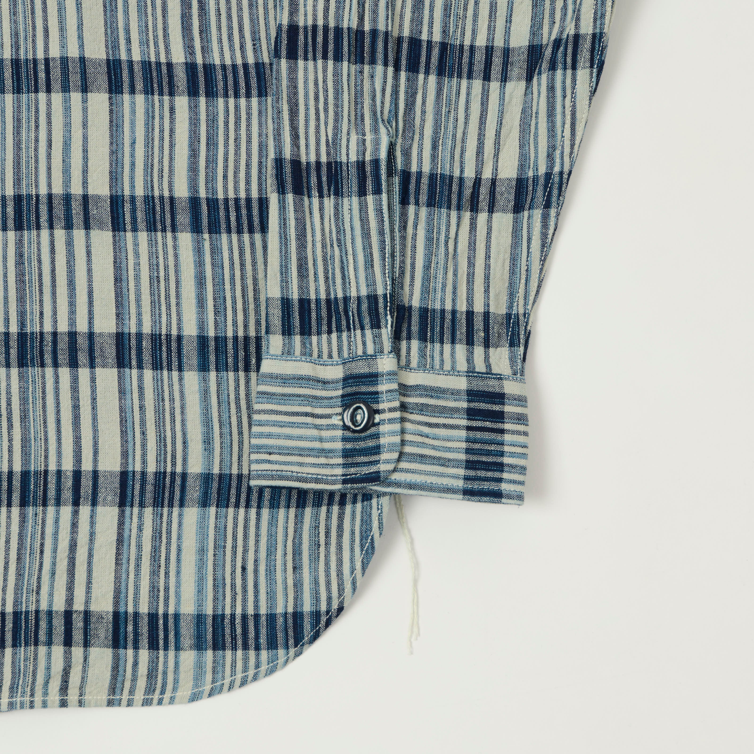 Sugar Cane Indigo Check Work Shirt - White