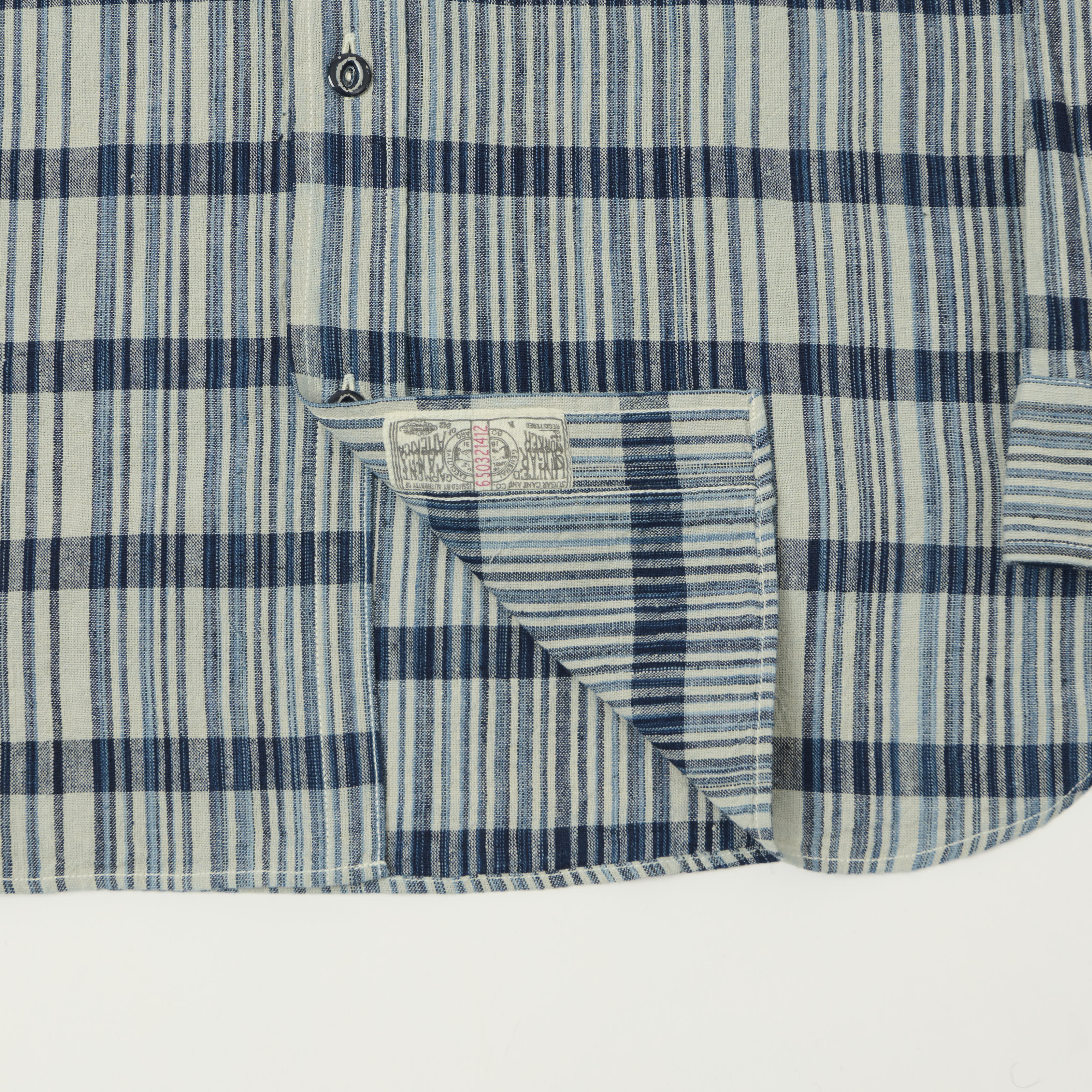 Sugar Cane Indigo Check Work Shirt - White
