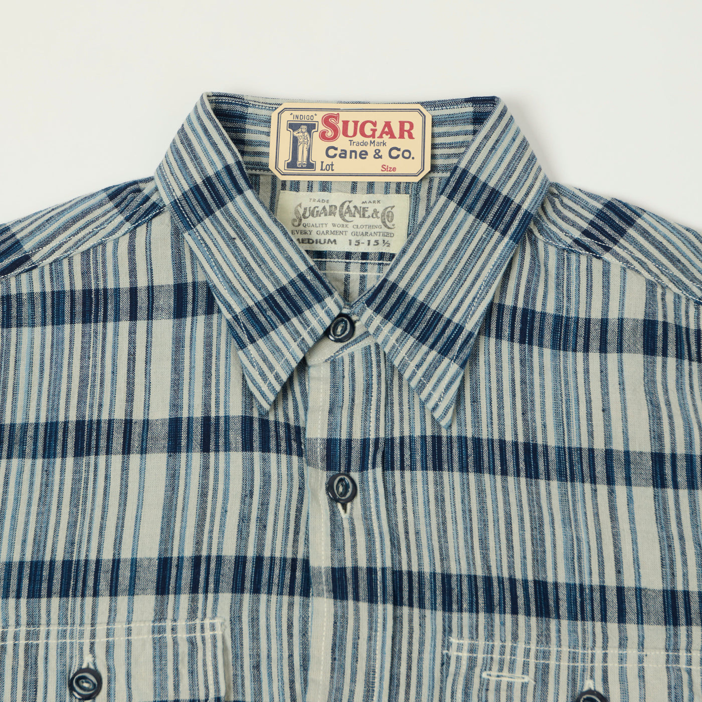 Sugar Cane Indigo Check Work Shirt - White