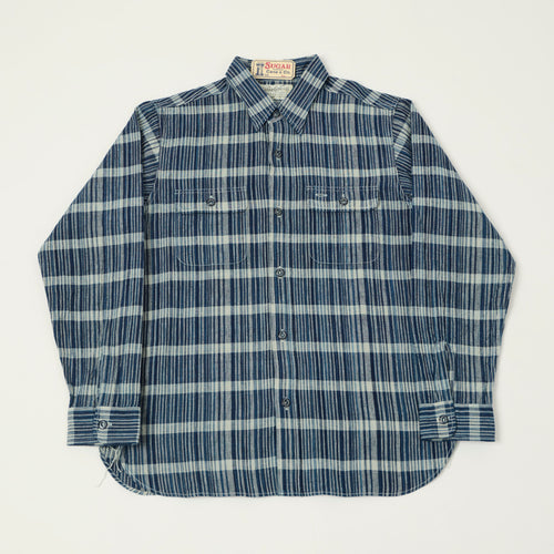Sugar Cane Indigo Check Work Shirt - Navy