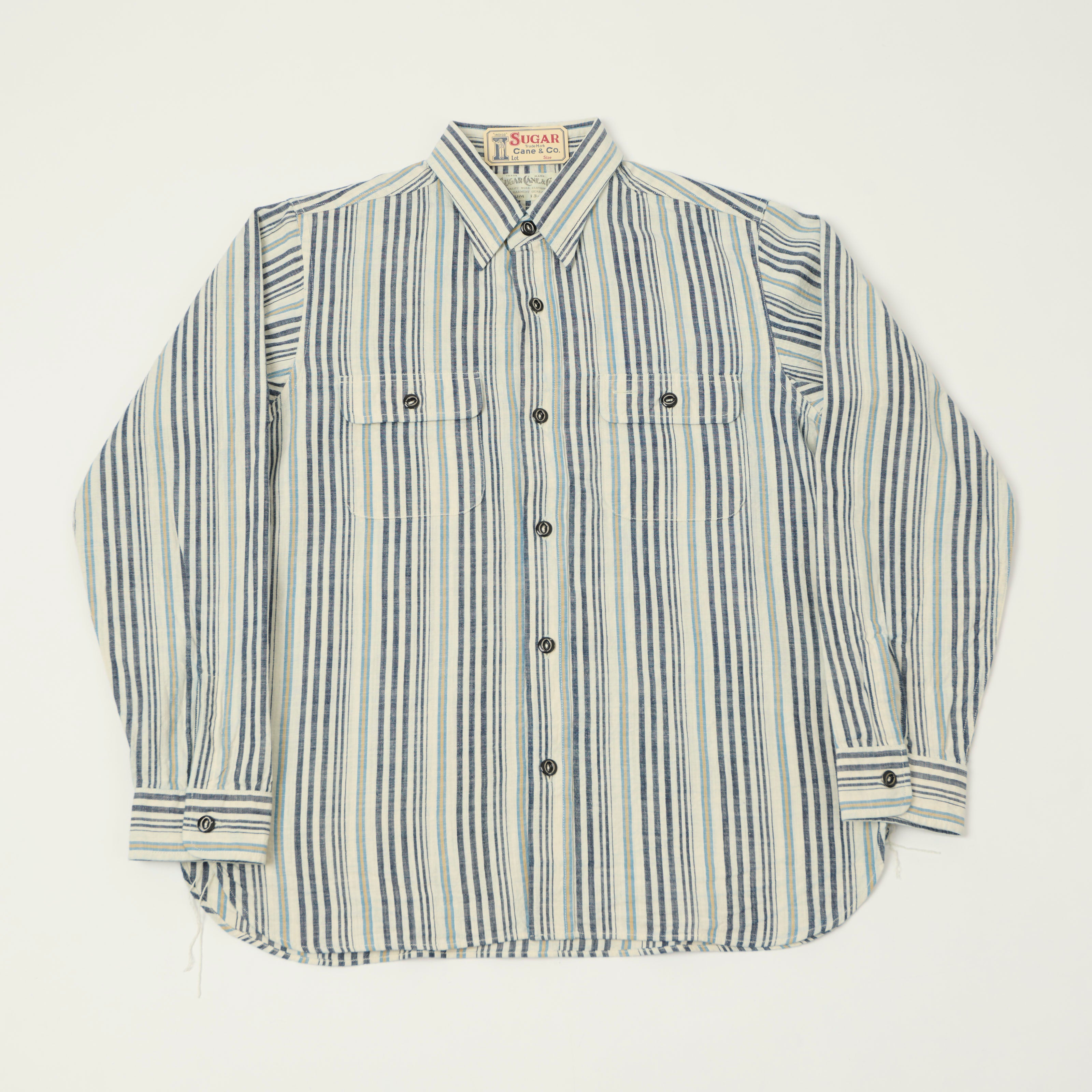 Sugar Cane Indigo Stripe Work Shirt - White