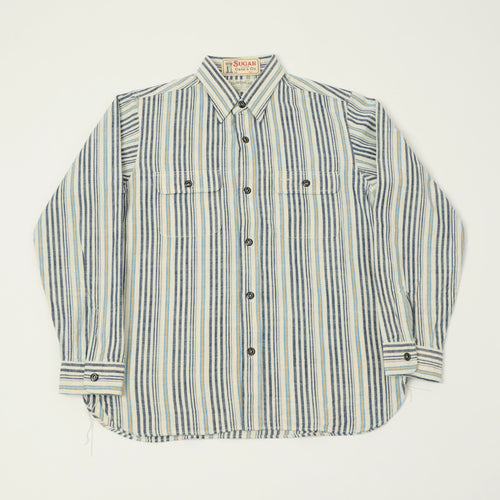 Sugar Cane Indigo Stripe Work Shirt - White