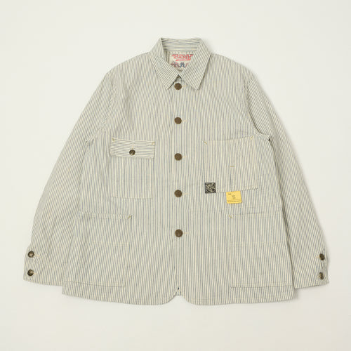 Sugar Cane Jaquard Hickory Stripe Chore Jacket - White