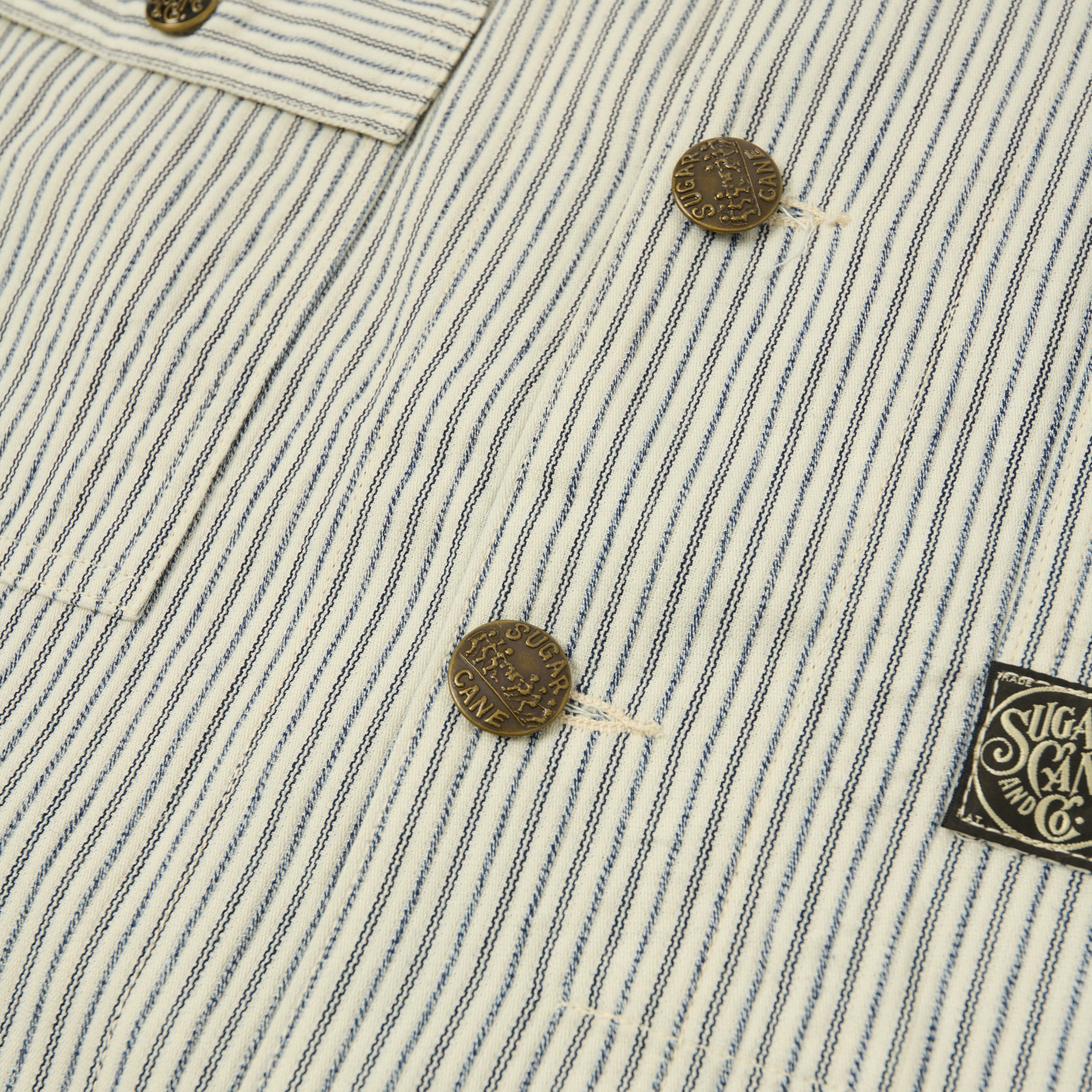 Sugar Cane Jaquard Hickory Stripe Chore Jacket - White