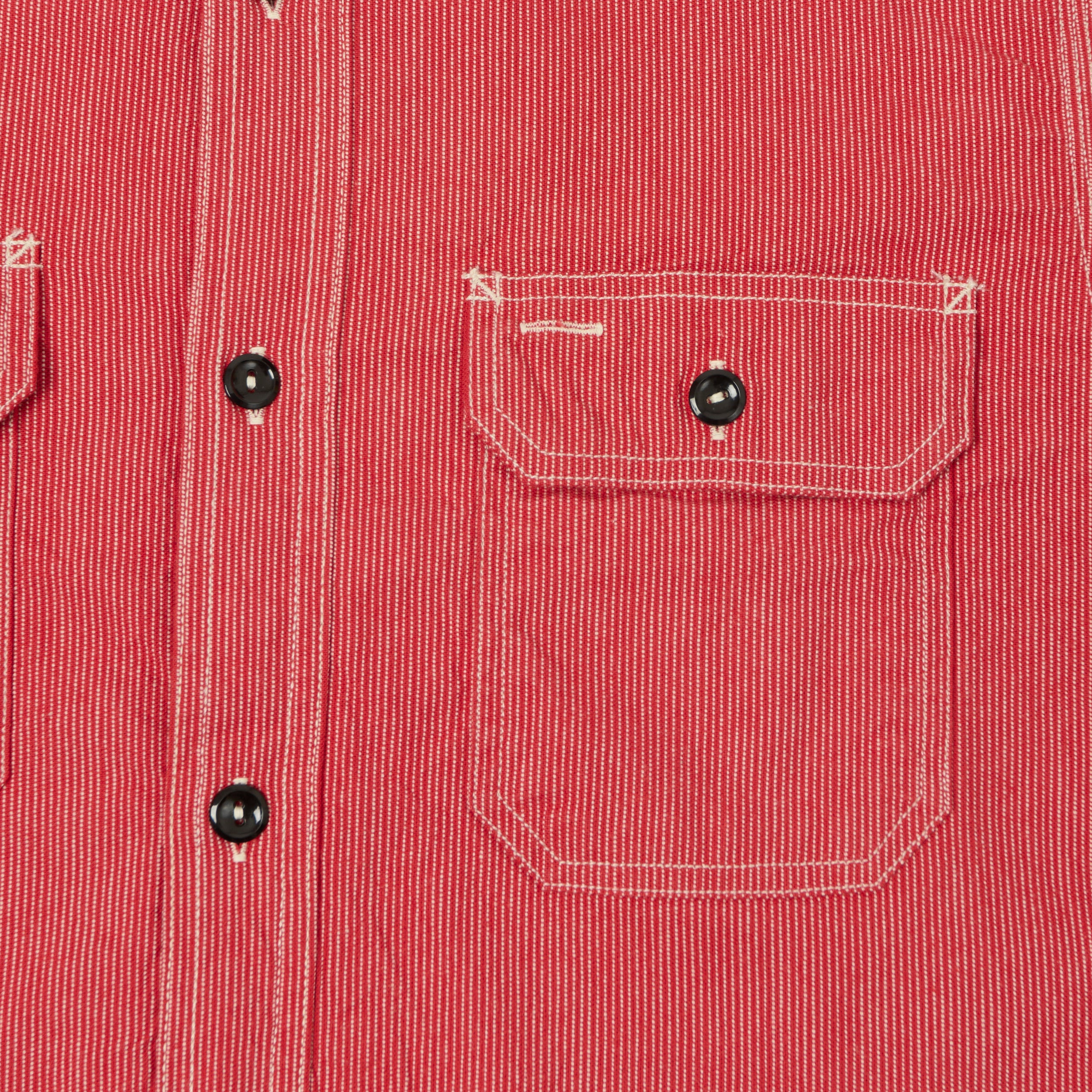 Sugar Cane 'Jean Cord' Long Sleeve Work Shirt - Red