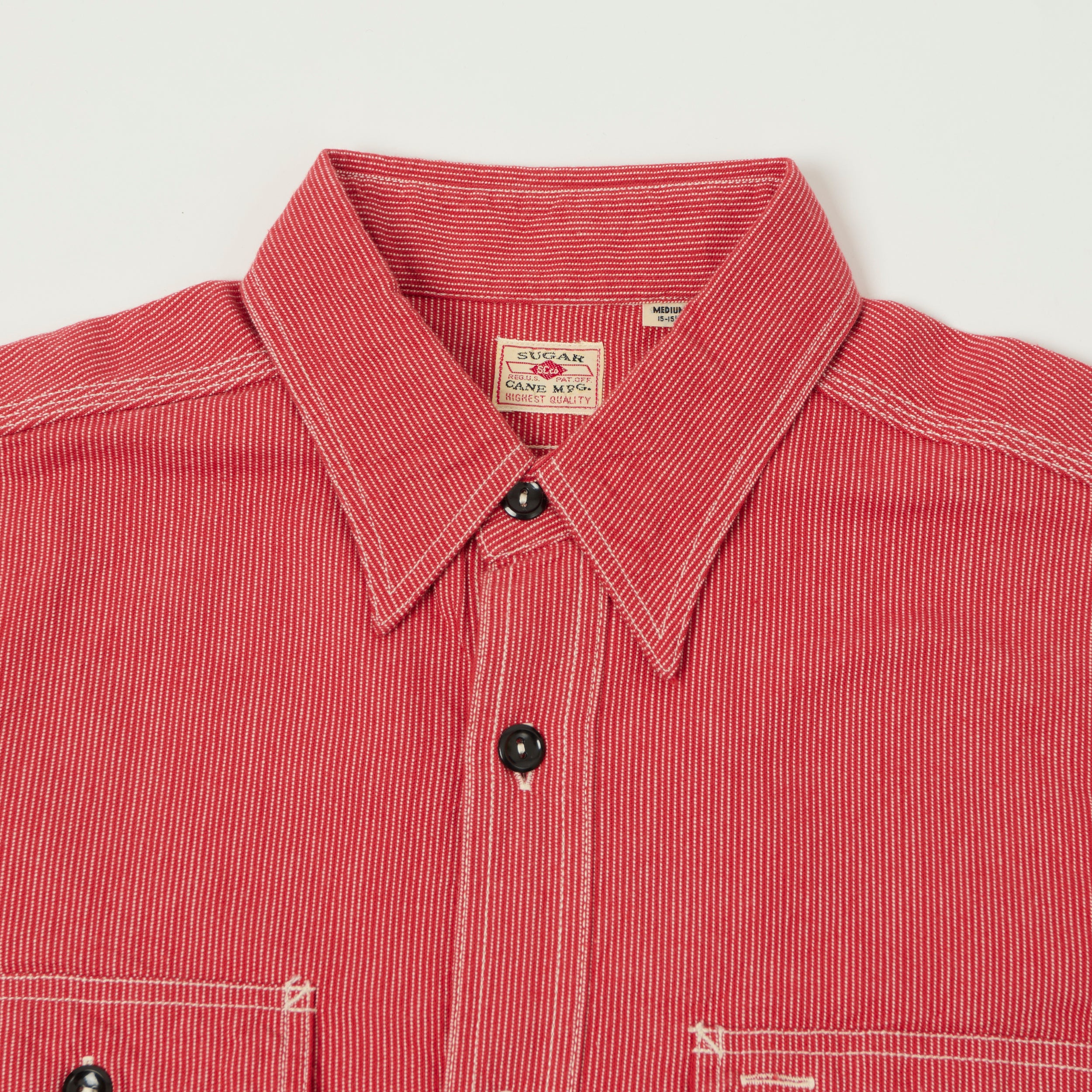 Sugar Cane 'Jean Cord' Long Sleeve Work Shirt - Red