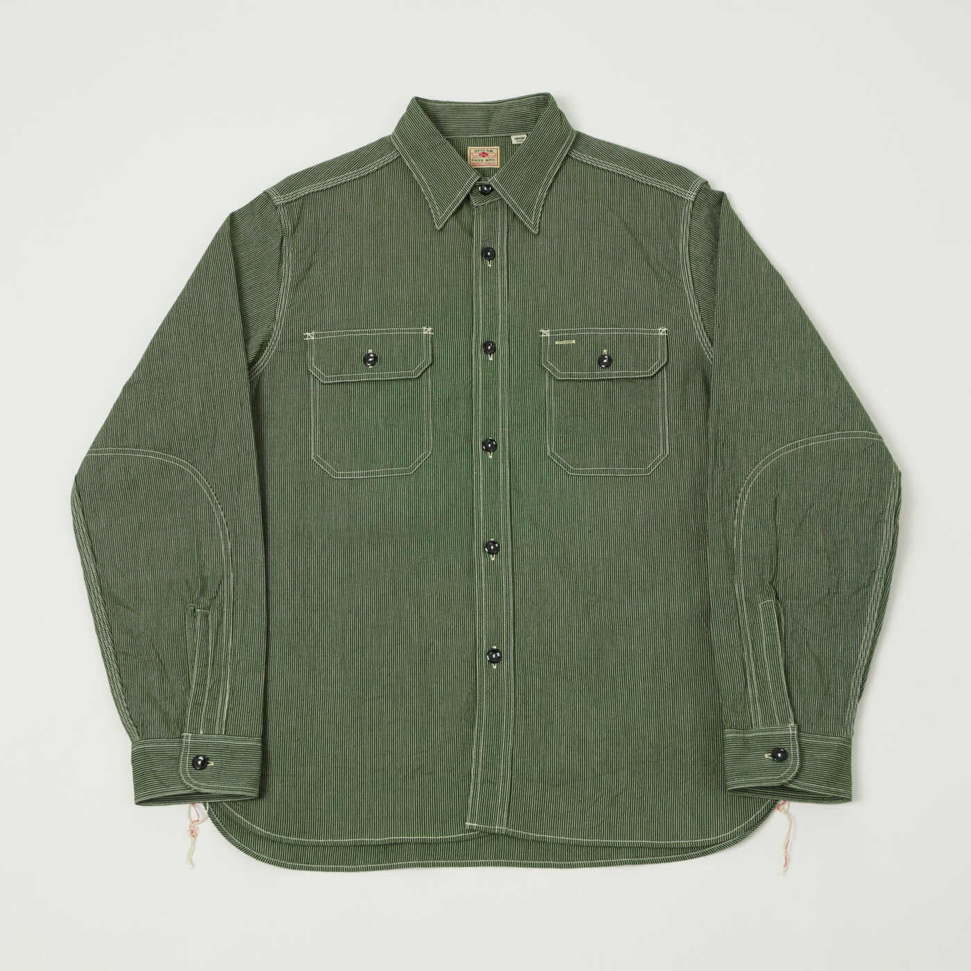 Sugar Cane 'Jean Cord' Long Sleeve Work Shirt - Green