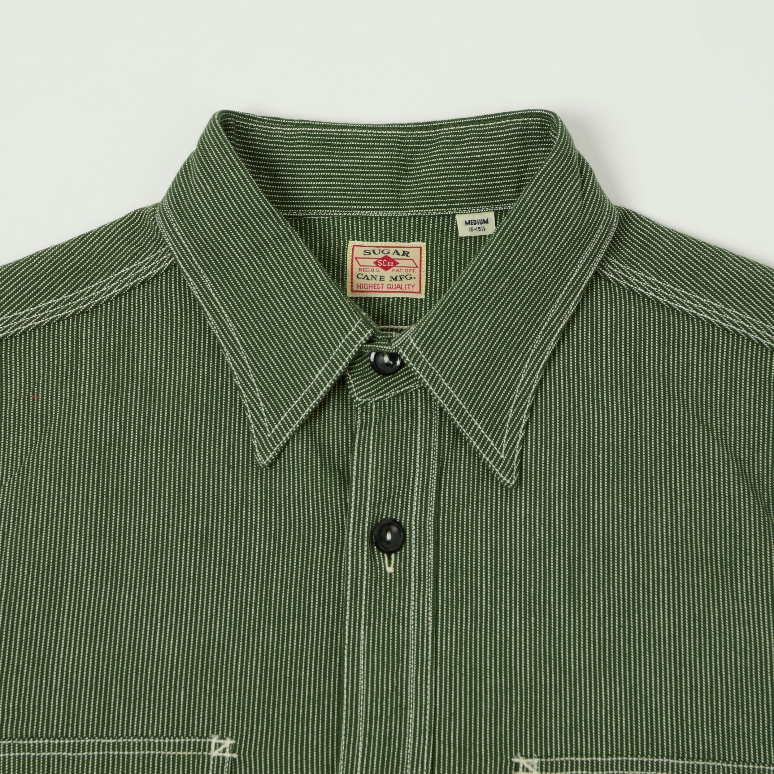 Sugar Cane 'Jean Cord' Long Sleeve Work Shirt - Green