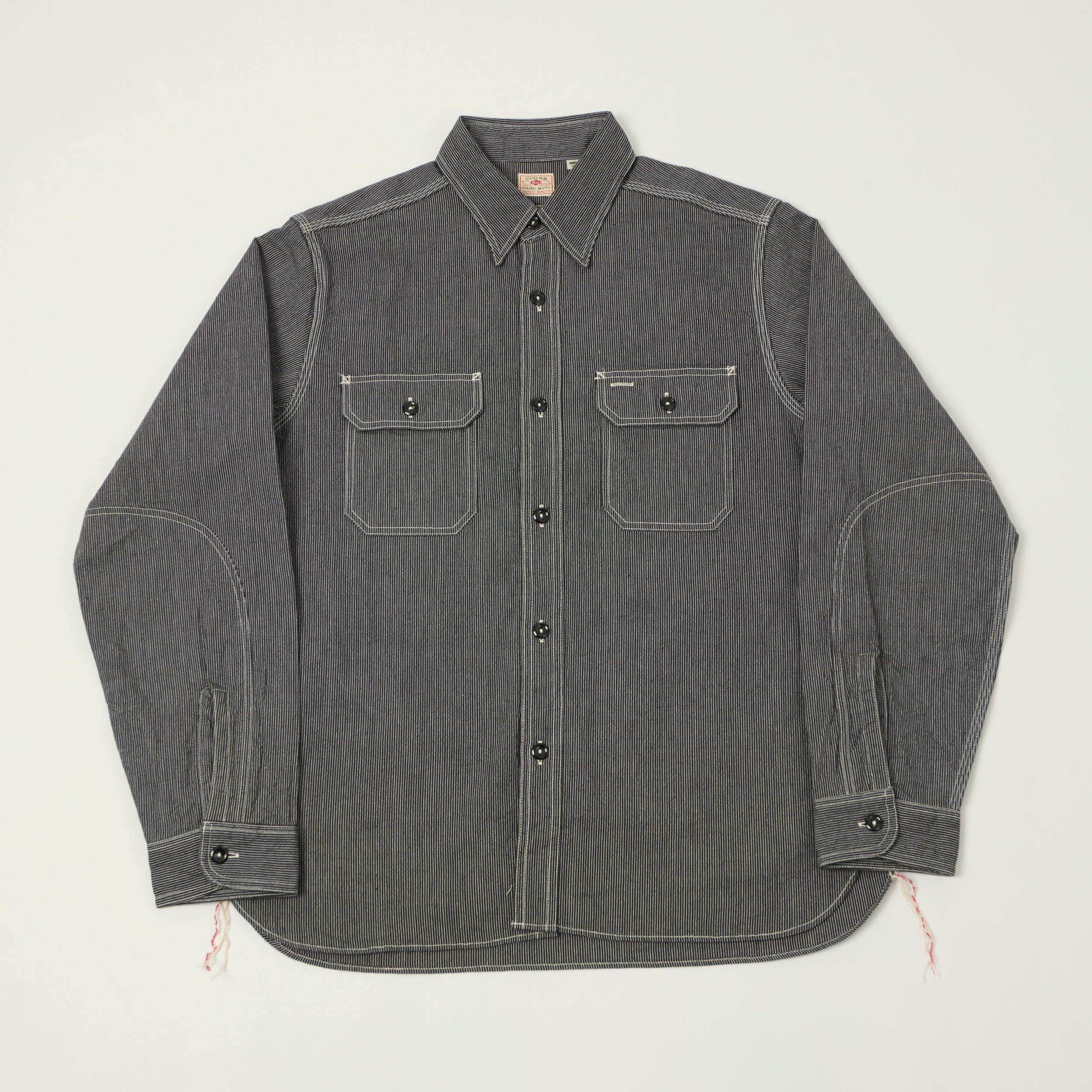 Sugar Cane 'Jean Cord' Long Sleeve Work Shirt - Black