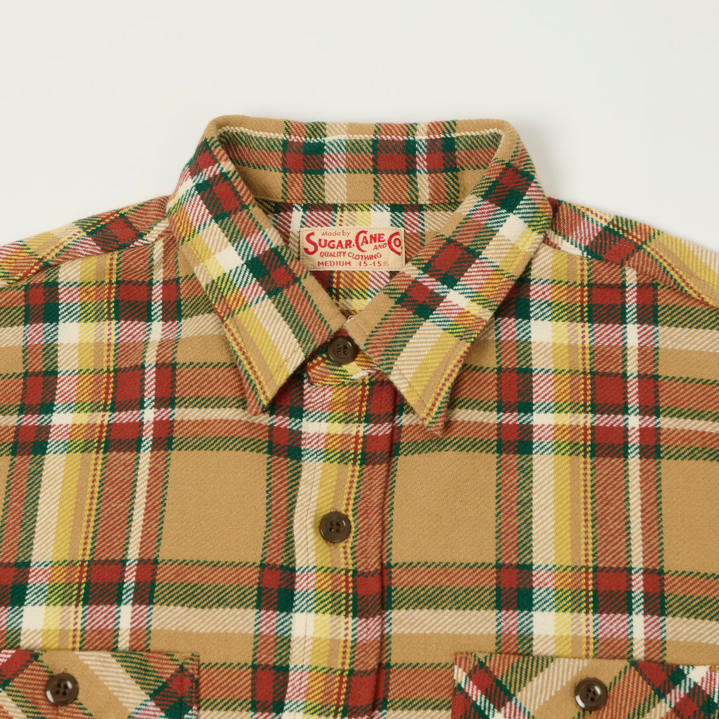 Sugar Cane Large Check Work Shirt - Beige