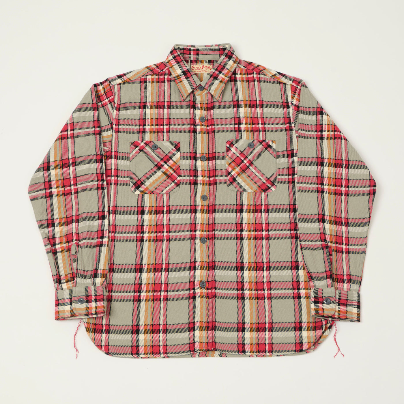 Sugar Cane Large Check Work Shirt - Grey/Red