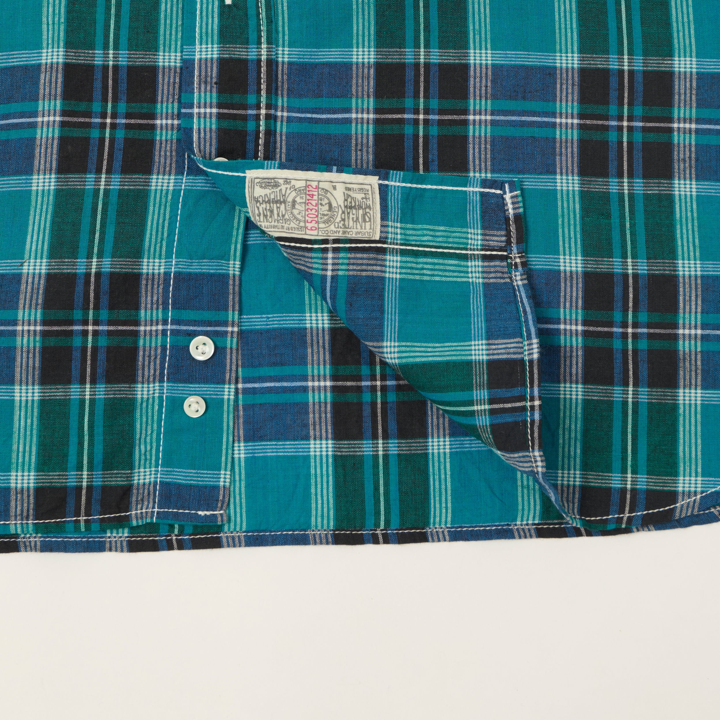 Sugar Cane Madras Button Down Short Sleeve Shirt - Blue