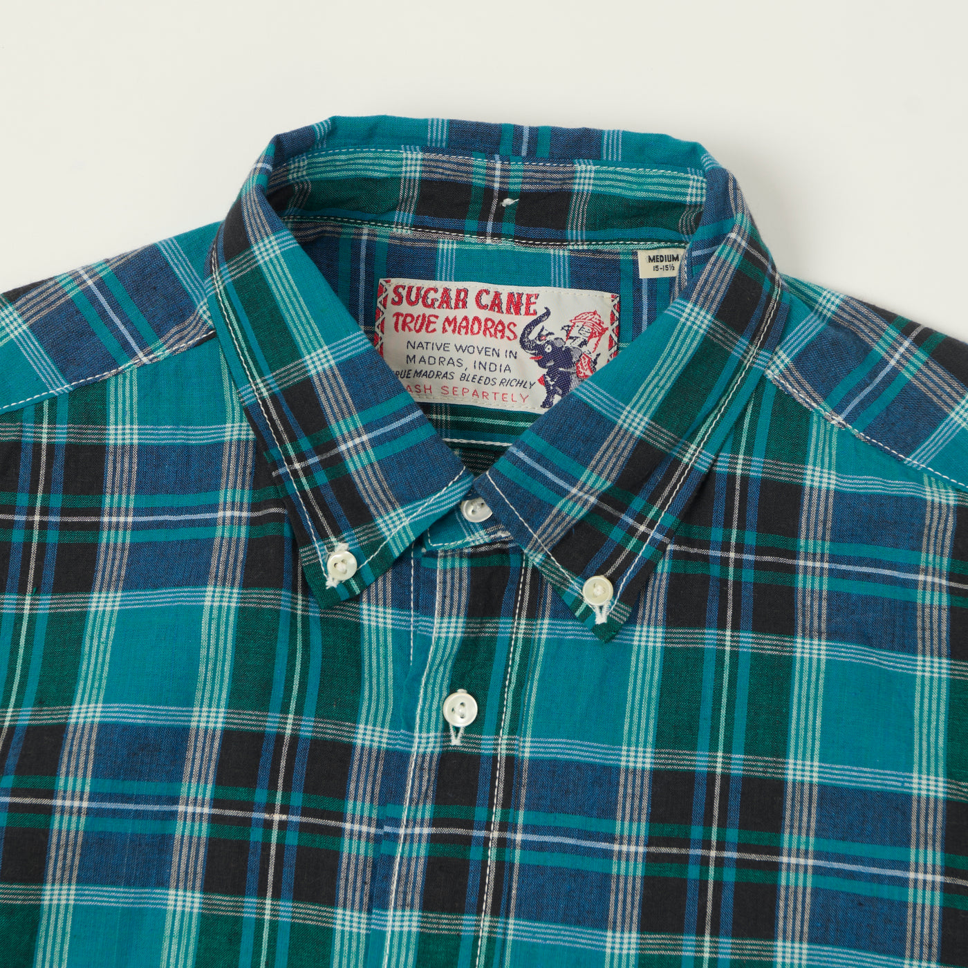 Sugar Cane Madras Button Down Short Sleeve Shirt - Blue