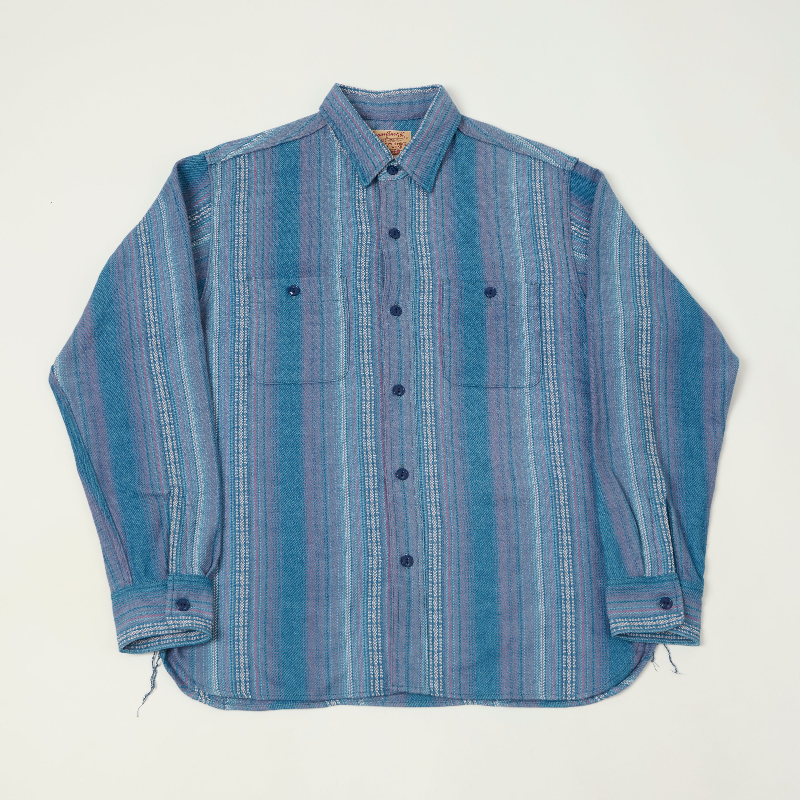 Sugar Cane Native American Dobby Work Shirt - Indigo