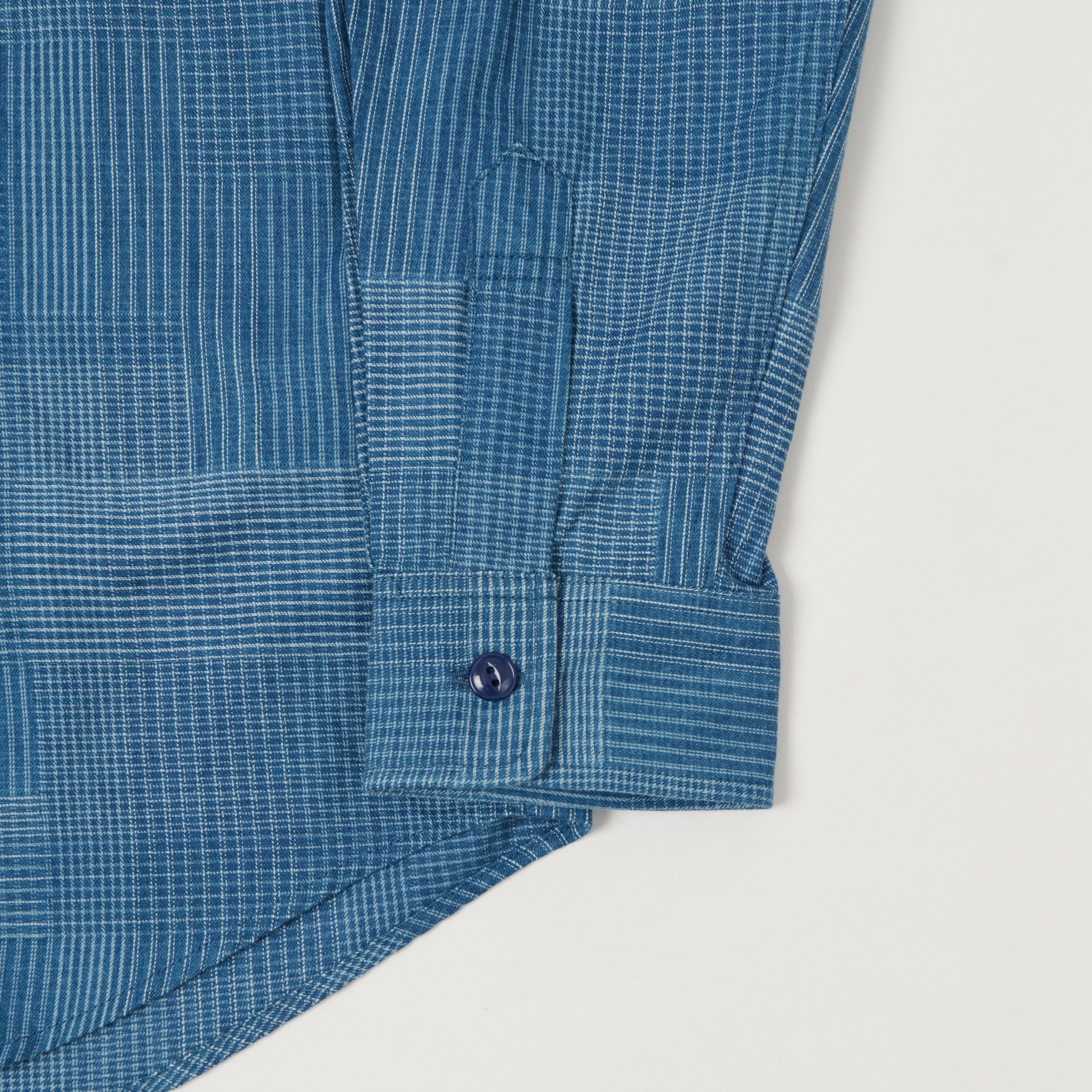 Sugar Cane Multi Check 'Patchwork' Shirt - Light Indigo