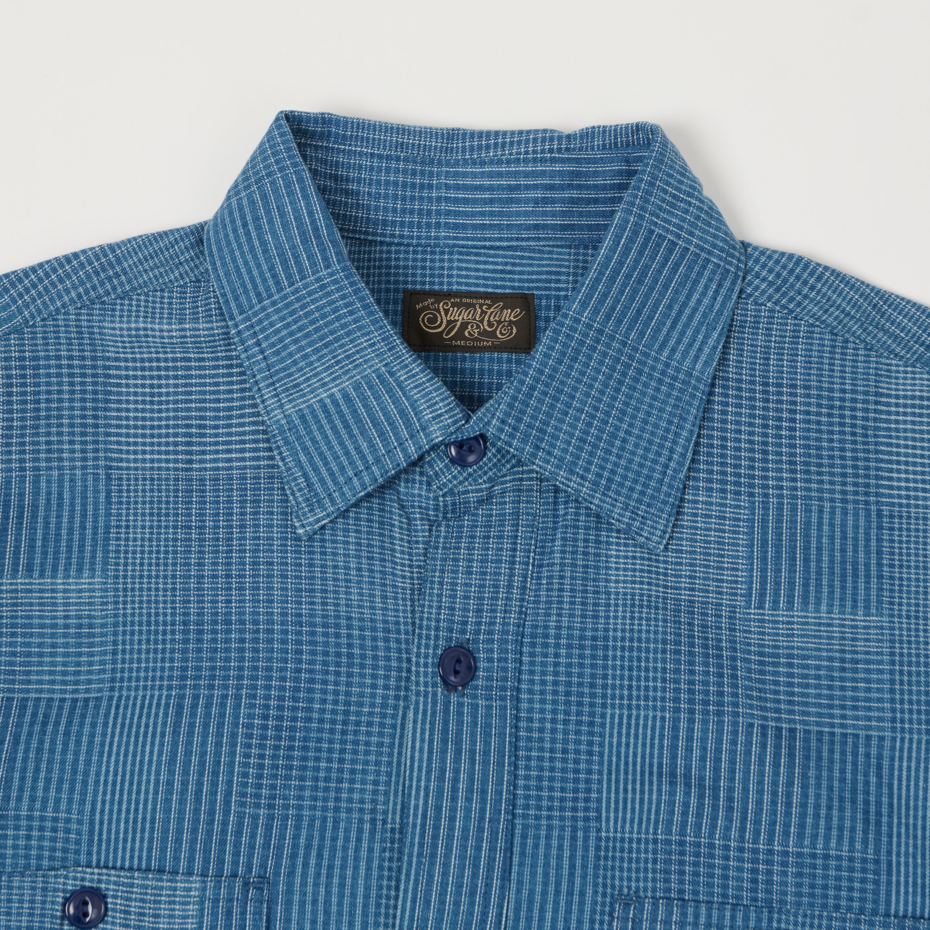 Sugar Cane Multi Check 'Patchwork' Shirt - Light Indigo