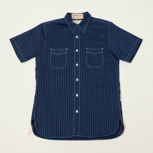 Sugar Cane Short Sleeve Wabash Work Shirt - Navy